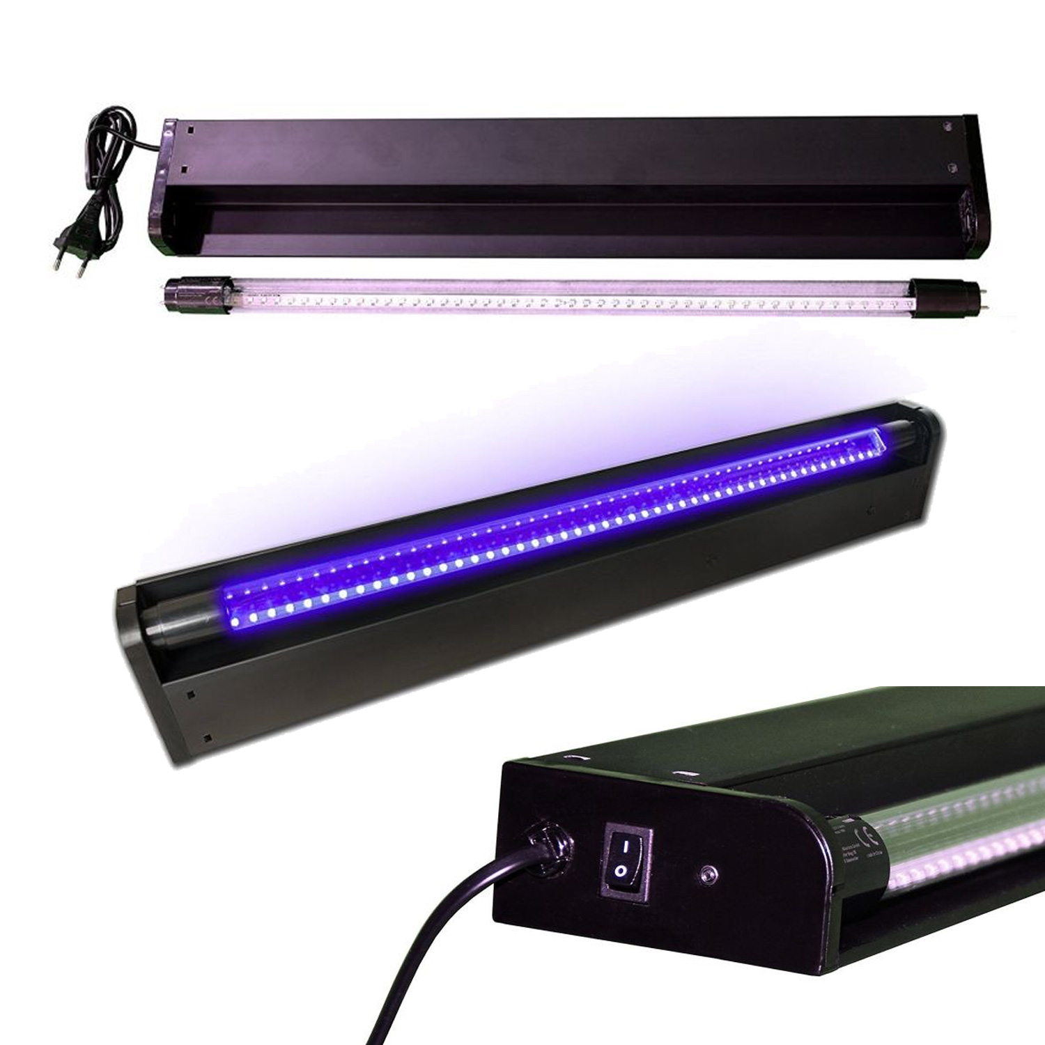 Schwarzlicht LED UV Röhre 60cm Komplettset 10W High Power Longlife Bruchsicher SATISFIRE®