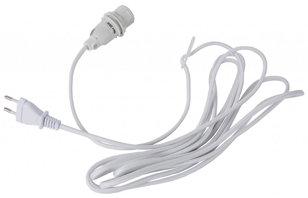 Lampenhalterung für Leuchtsterne - E14 Fassung - textilummanteltes Kabel - 3,50m - weißes Kabel