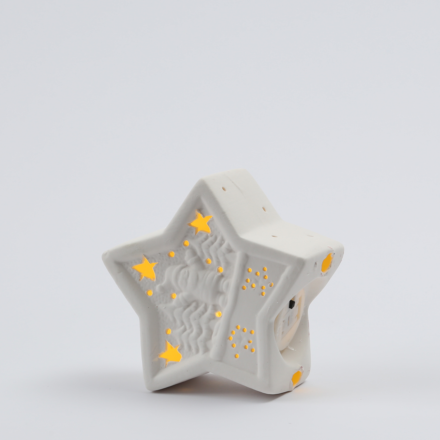 LED Dekostern NIKOLAUS - Keramik - weihnachtliches Motiv - H: 10,5cm - Batterie - weiß