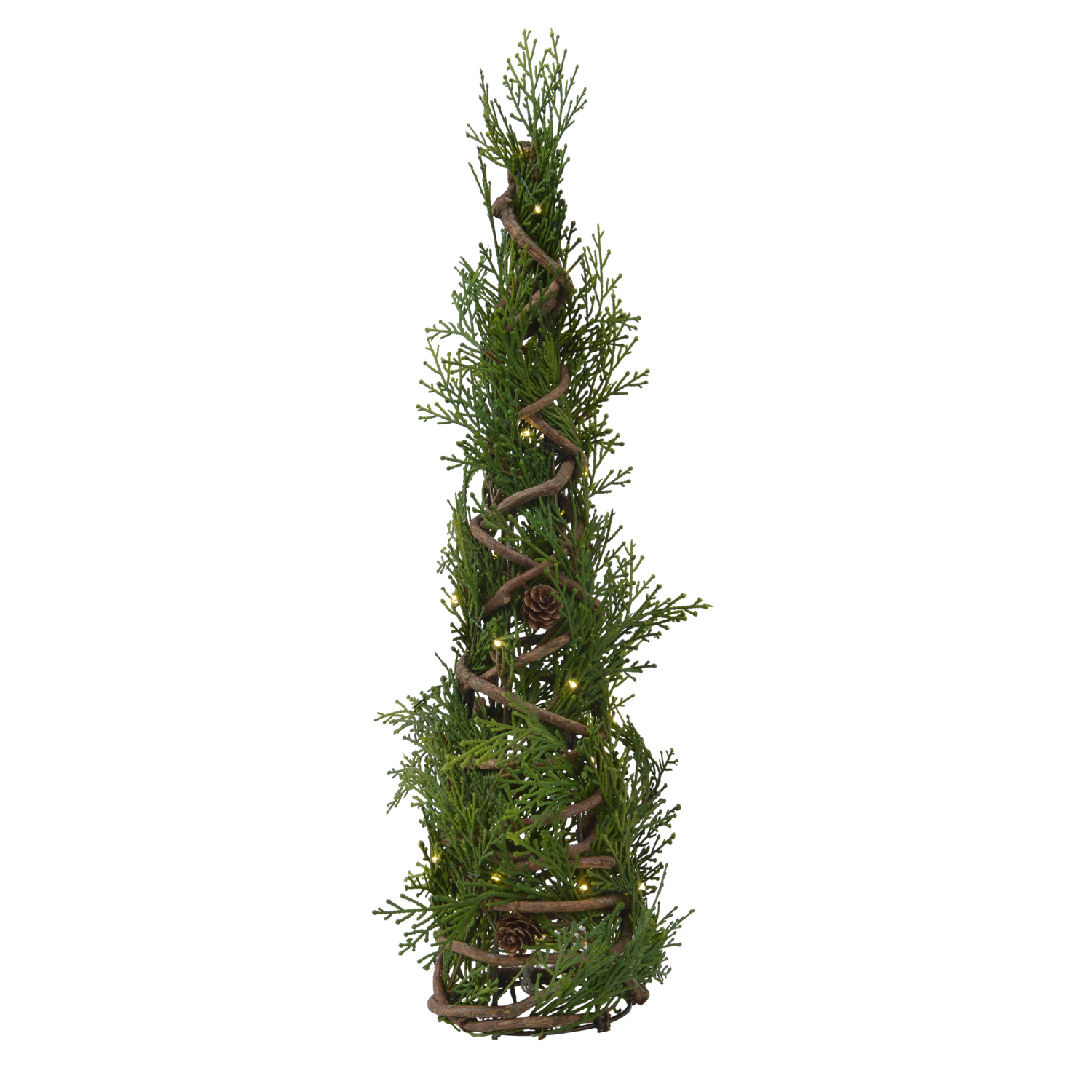 Minibaum THUJA - kleine braune Zapfen - 20 warmweiße LED - H: 55cm - Timer - Batterie - grün