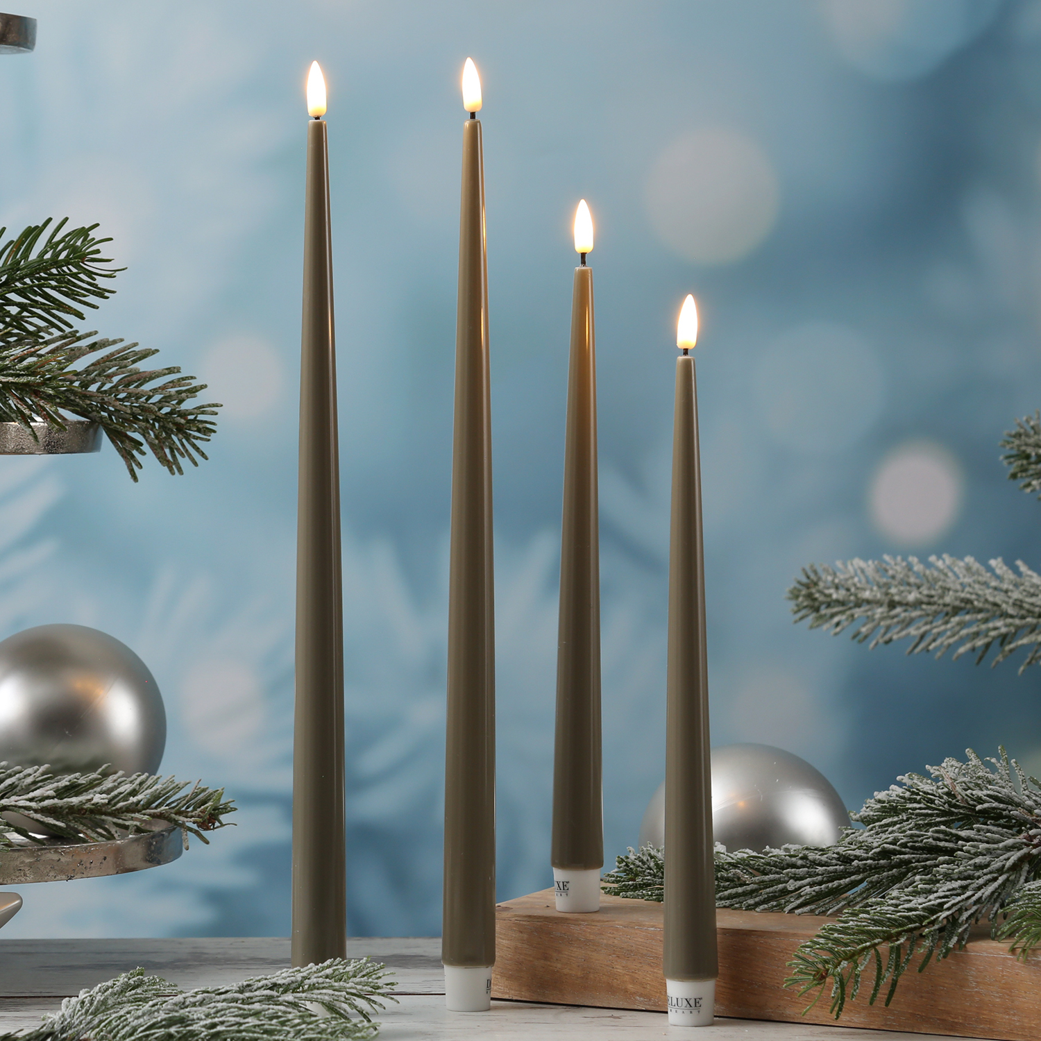 LED Stabkerzen ELLA - Echtwachs - realistische 3D Flamme - H: 38cm - sand/taupe - 2 Stück