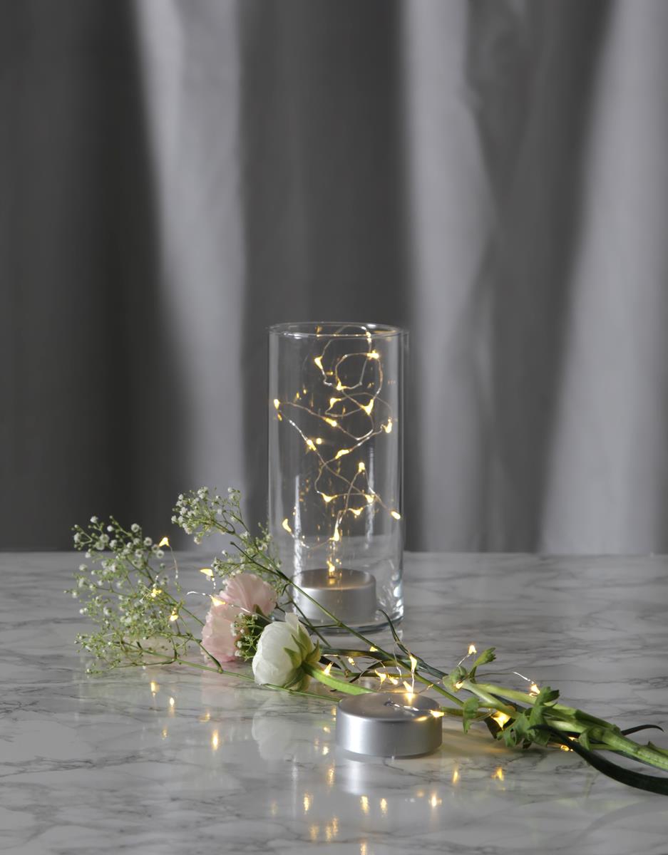 LED Drahtlichterkette "Dew Drop" - 40 warmweiße LED - silberner Draht - 2m - Batteriebetrieb - Timer