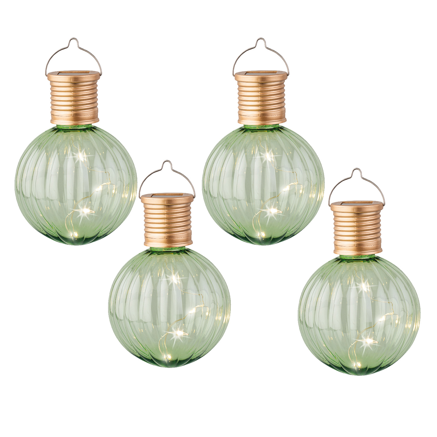 LED Solar Glühbirnen GLOW - Kugelleuchten - wamweiße LED - H: 11cm - Lichtsensor - grün - 4er Set