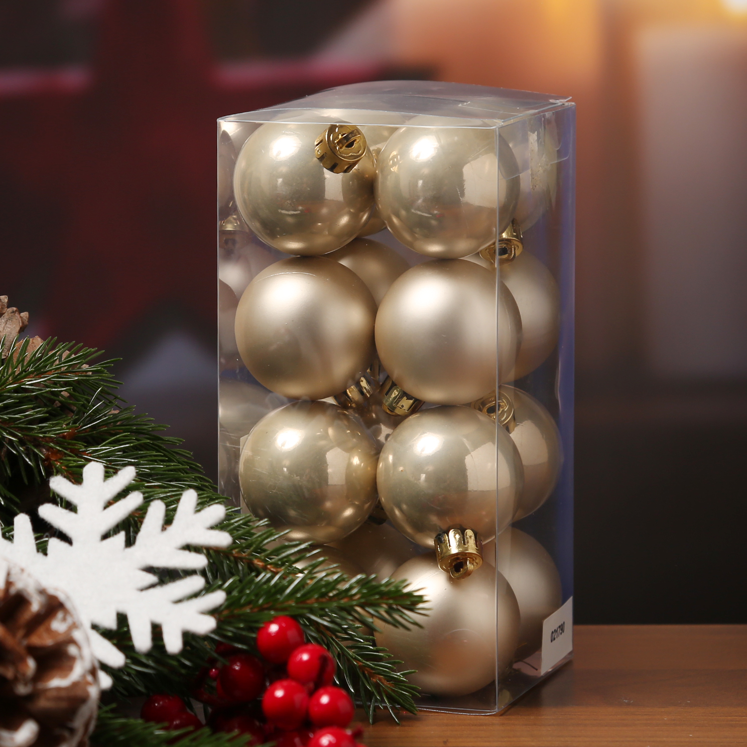 Christbaumkugel - Weihnachtskugel - bruchfest - D: 4cm - glänzend und matt - champagner - 16er Set