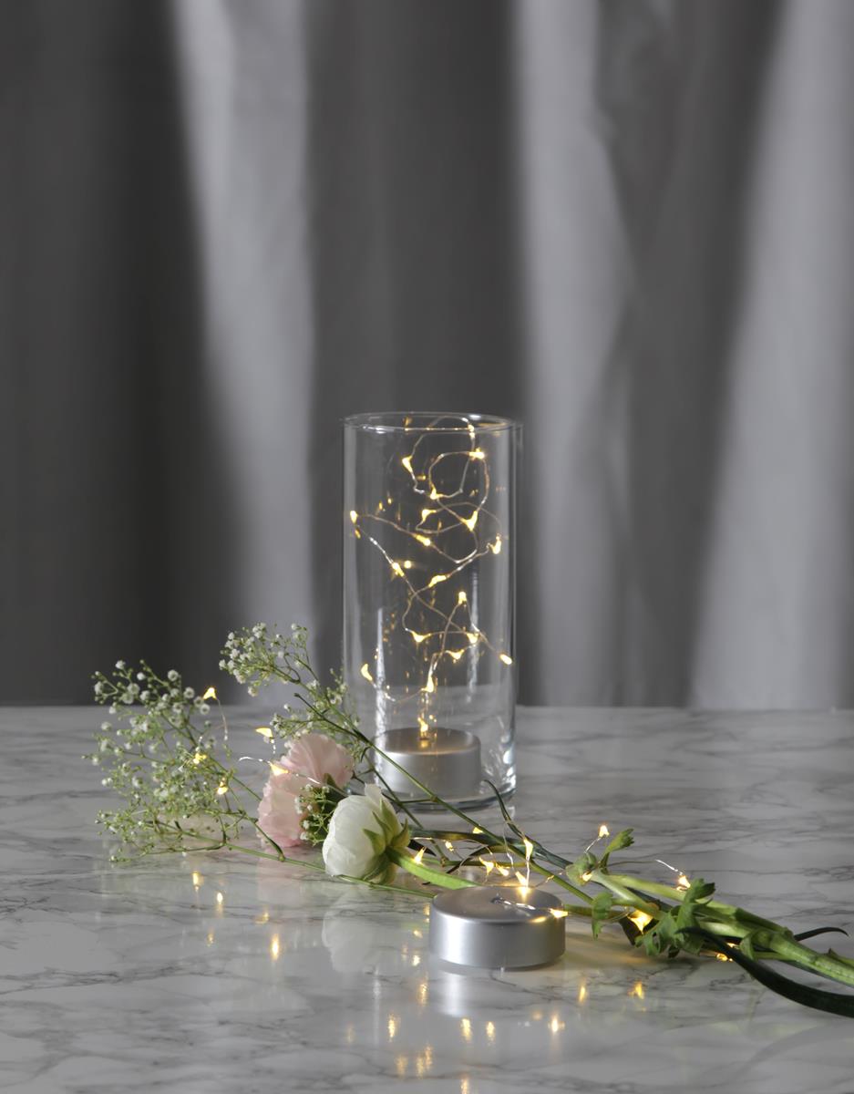 LED Drahtlichterkette "Dew Drop" - 40 warmweiße LED - silberner Draht - 2m - Batteriebetrieb - Timer