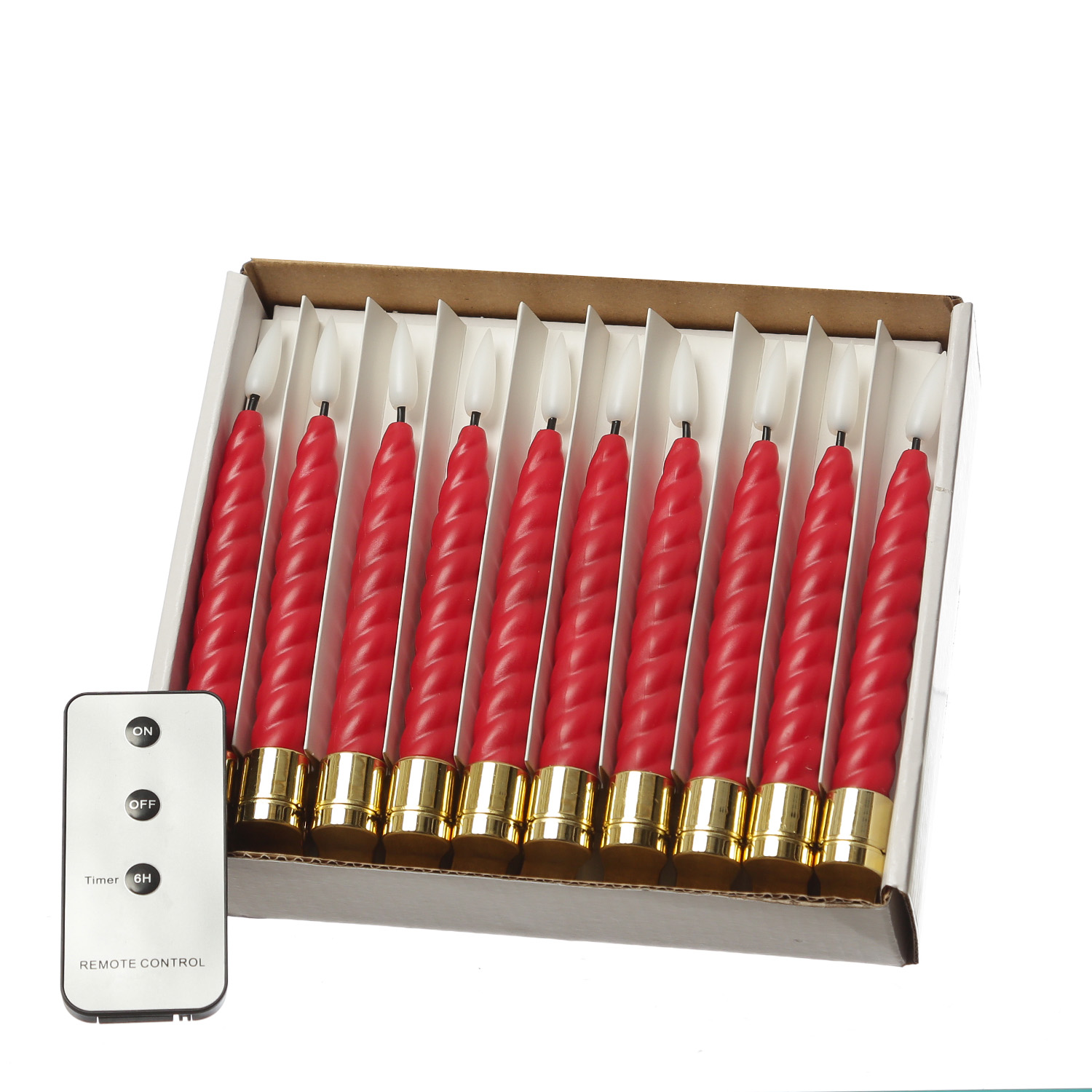 LED Baumkerzen TWIST mit Clip - kabellos - Fernbedienung -Timer - für Innen - rot - 10er Set