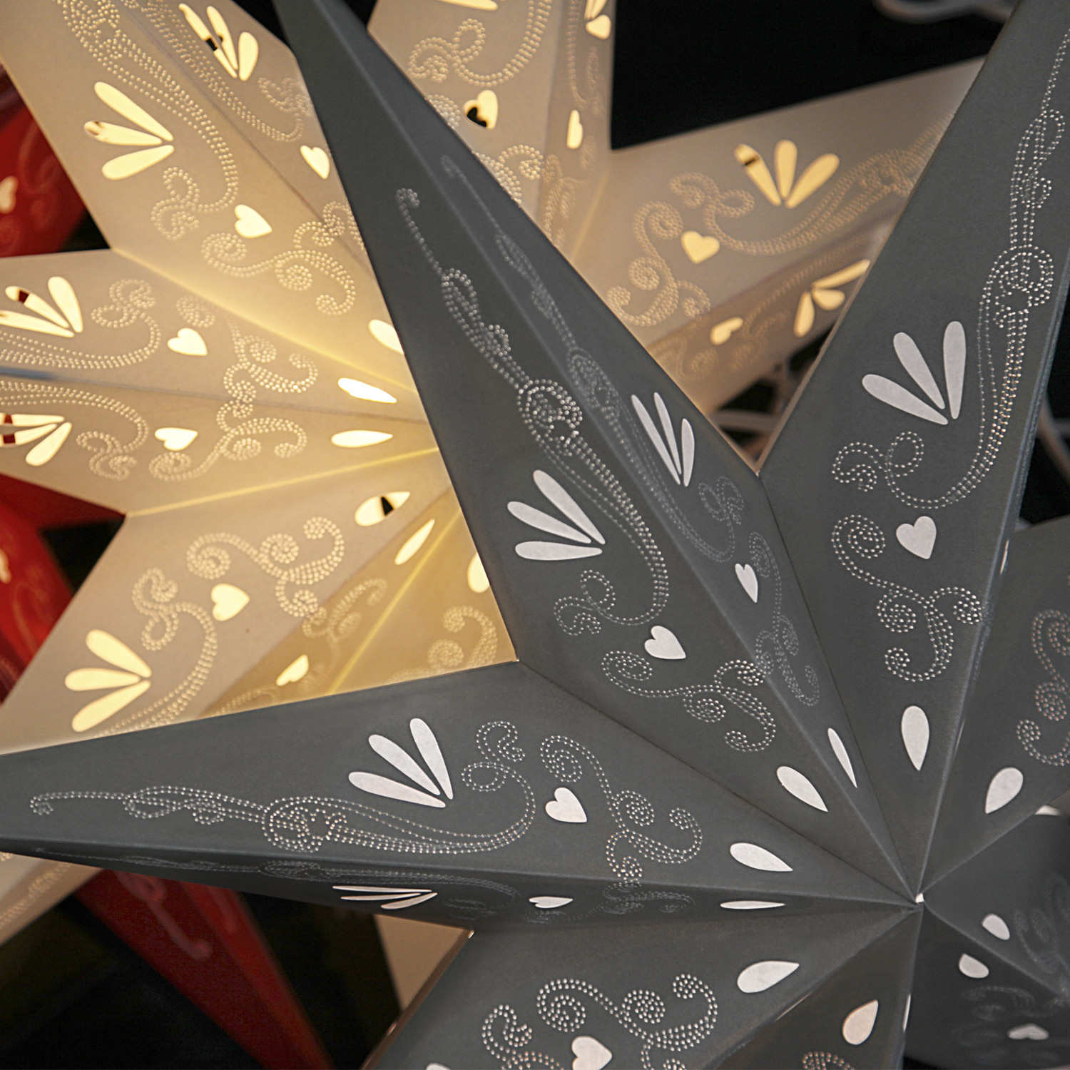 Papierstern Metasol - hängend - 7-zackig - D: 70cm - inkl. E14 Fassung u. Kabel - silber