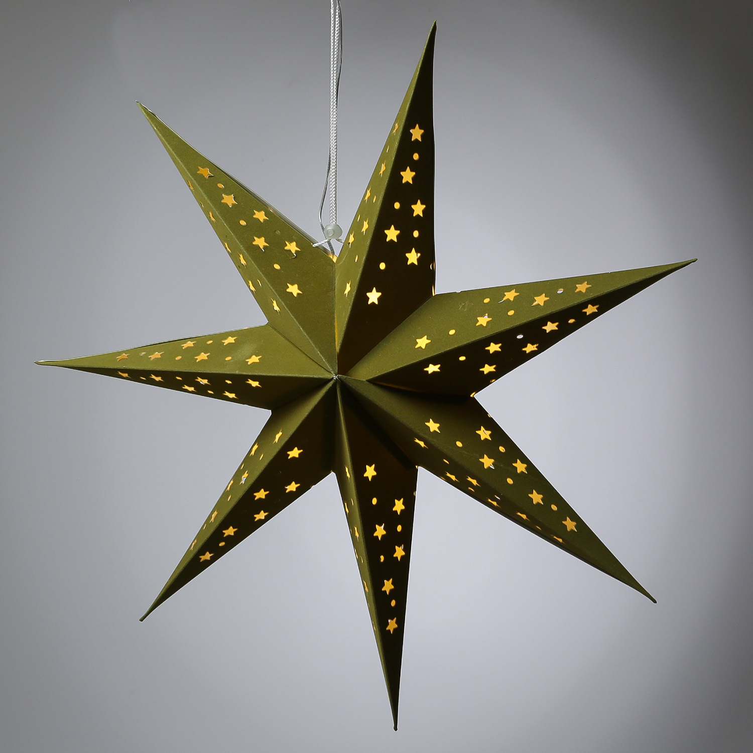 LED Papierstern mit Stoffbezug - Samtstern - 7-zackig - 10LED - D: 60cm - Batterie - Timer - grün