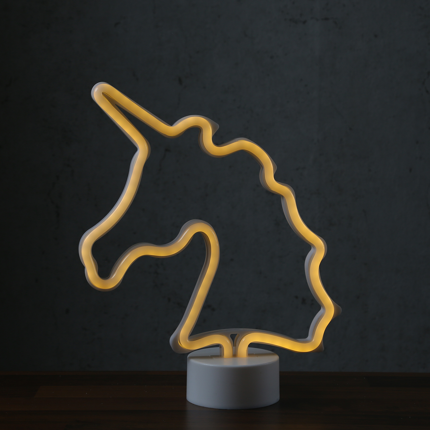 LED NEON Figur EINHORN - Dekoleuchte - H: 30cm - Batterie oder USB Betrieb - stehend - warmweiß