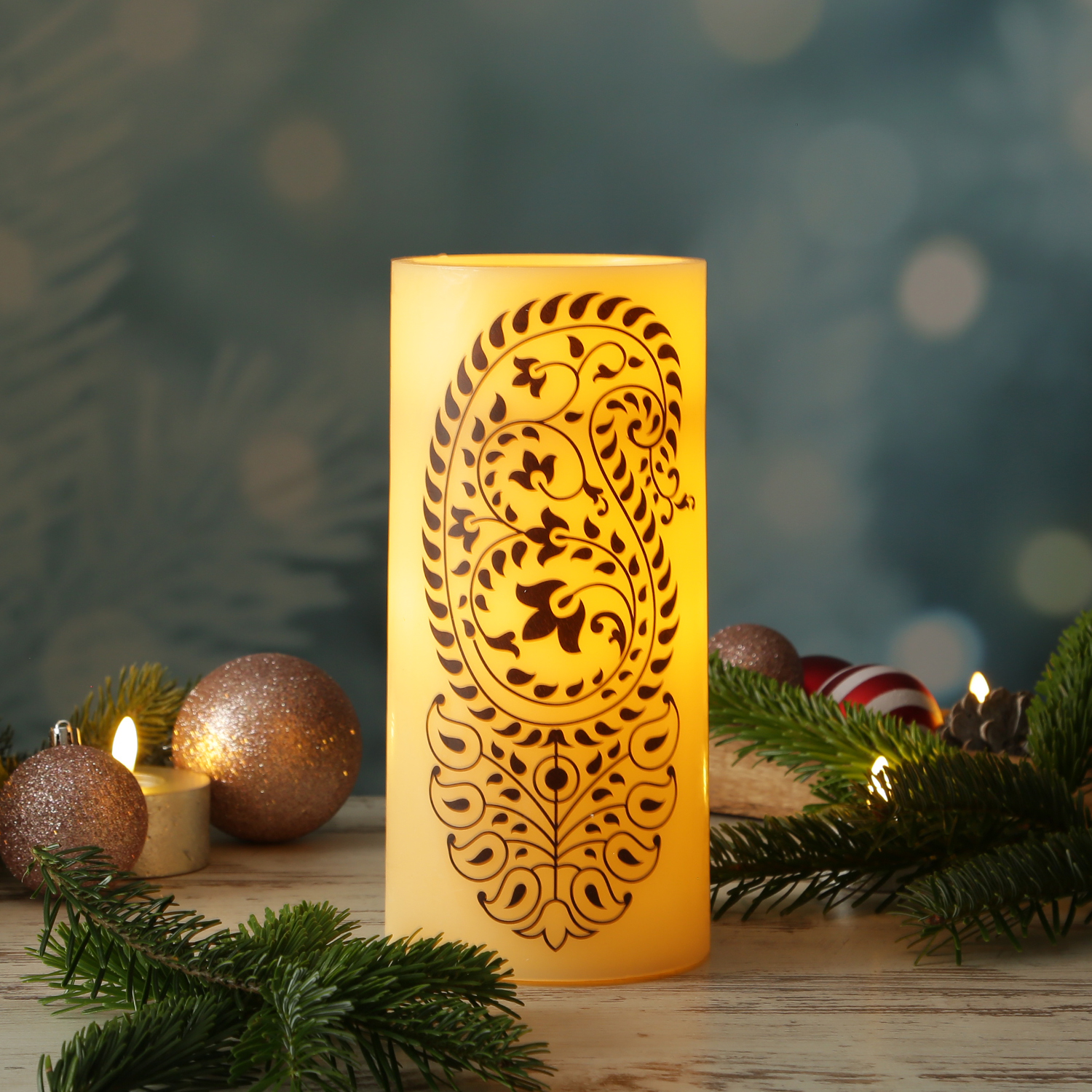XXL LED Kerze Ornament - Echtwachs - flackernde LED - Timer - H: 25cm - D: 12cm - creme