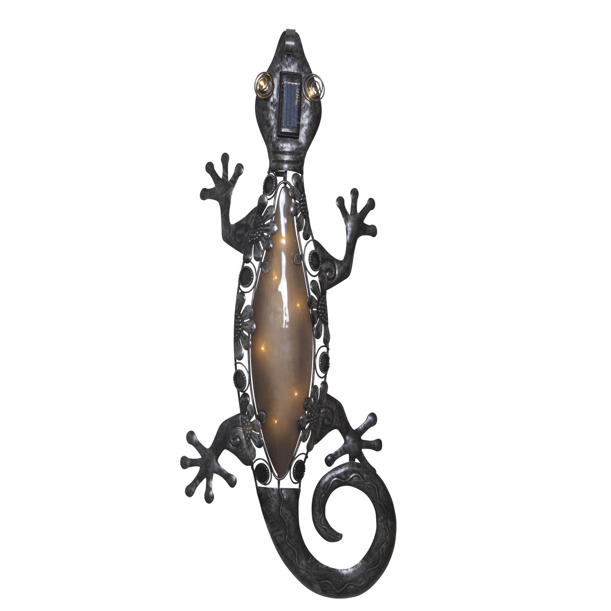 LED Solar Gartendeko "Gecko" - 10 warmweiße LED - H: 52cm - Dämmerungssensor - schwarz