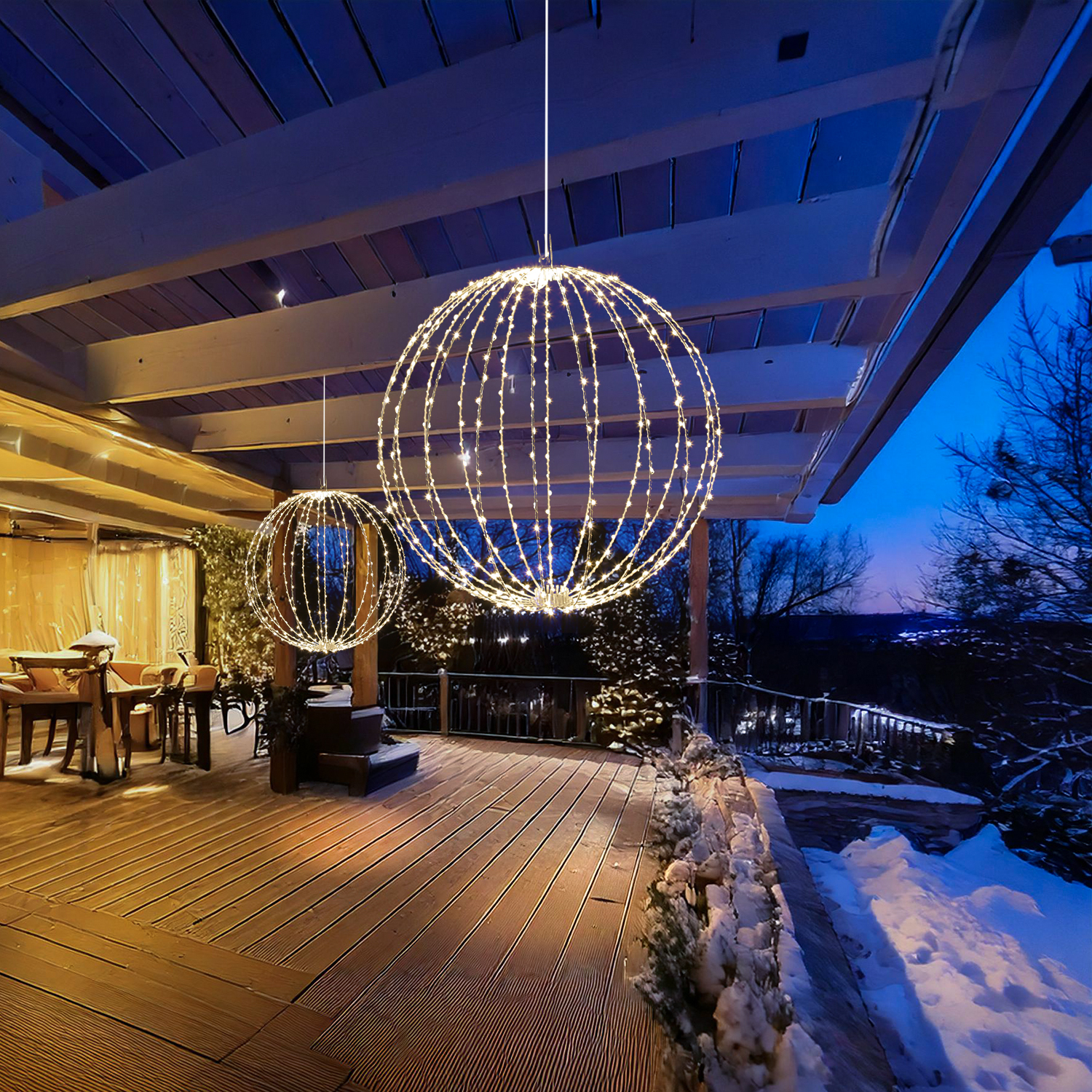 LED Drahtkugel - 3D Leuchtkugel - D: 38cm - 240 warmweiße LED - faltbar - 8 Modi/Timer - Innen/Außen