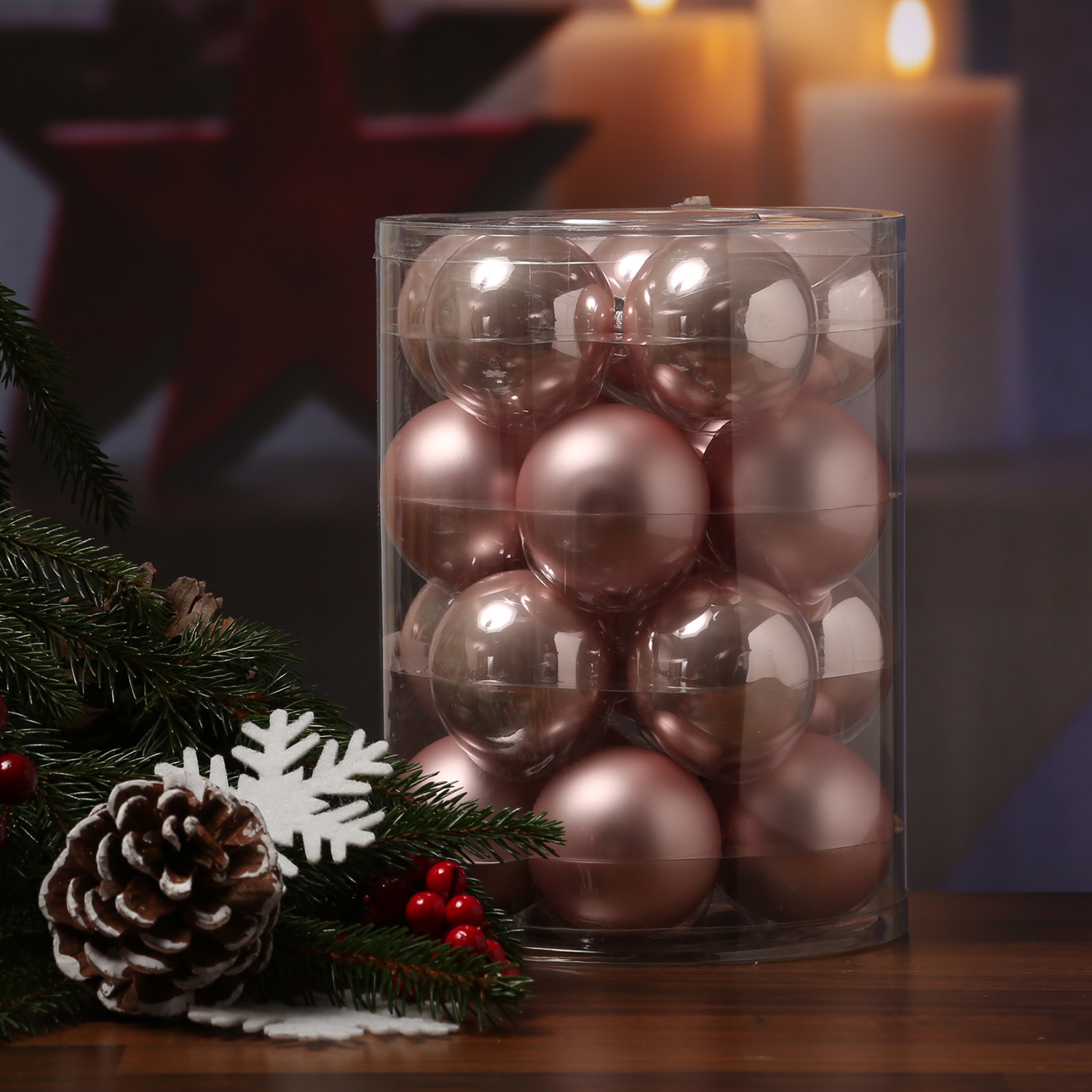 Christbaumkugel - Weihnachtsbaumkugel - Glas - D: 6cm - glänzend und matt - puderrosa - 20er Set