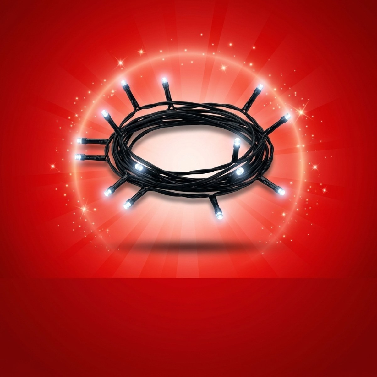 LED Lichterkette - 10 kaltweiße LED - Batteriebetrieb - L: 1,5m - für Innen - schwarzes Kabel