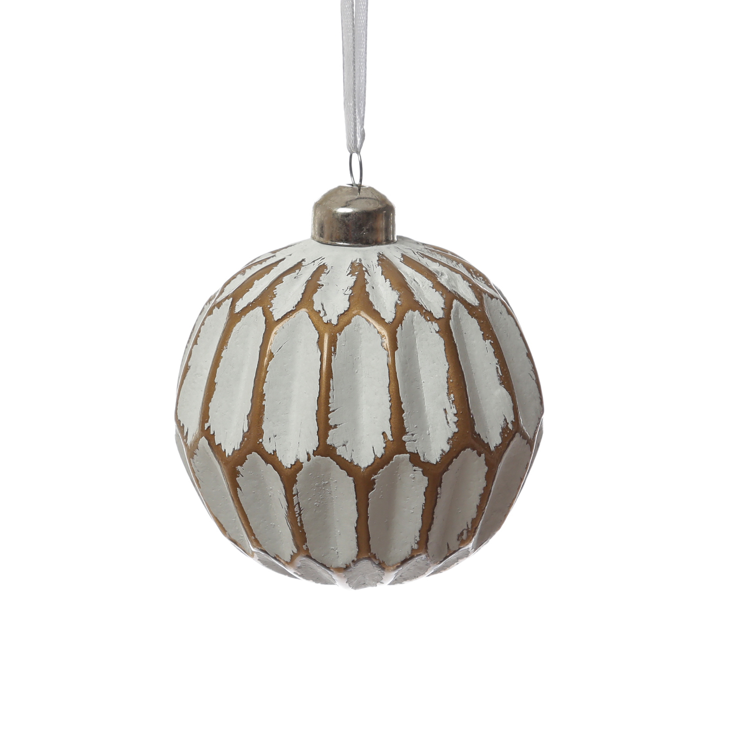 Christbaumkugel - Weihnachtsbaumkugel - Glas - D: 8cm - matt - weiß, gold - 12er Set