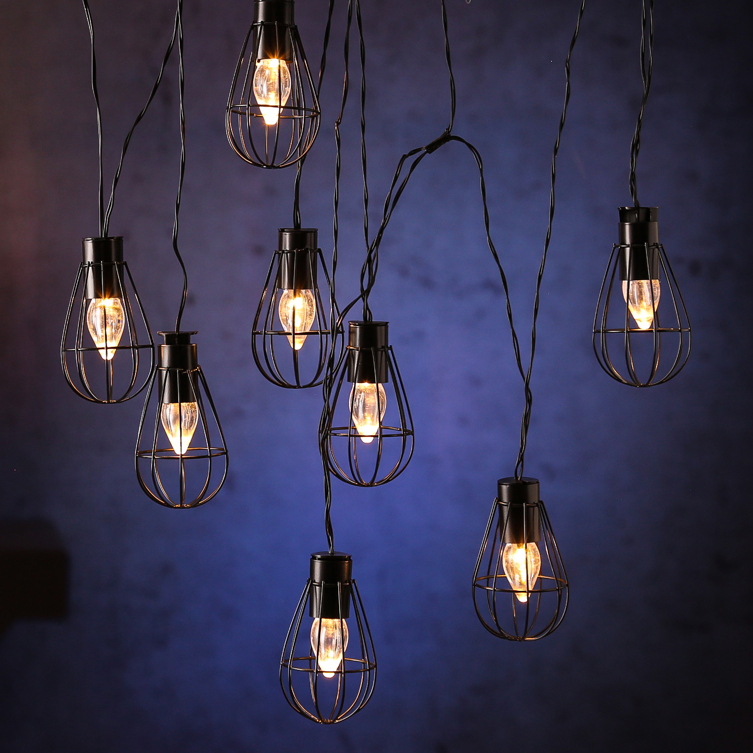 LED Solar Gitter Lichterkette INDUSTRIAL - 8 warmweiße Lampen - L: 1,5m - schwarz
