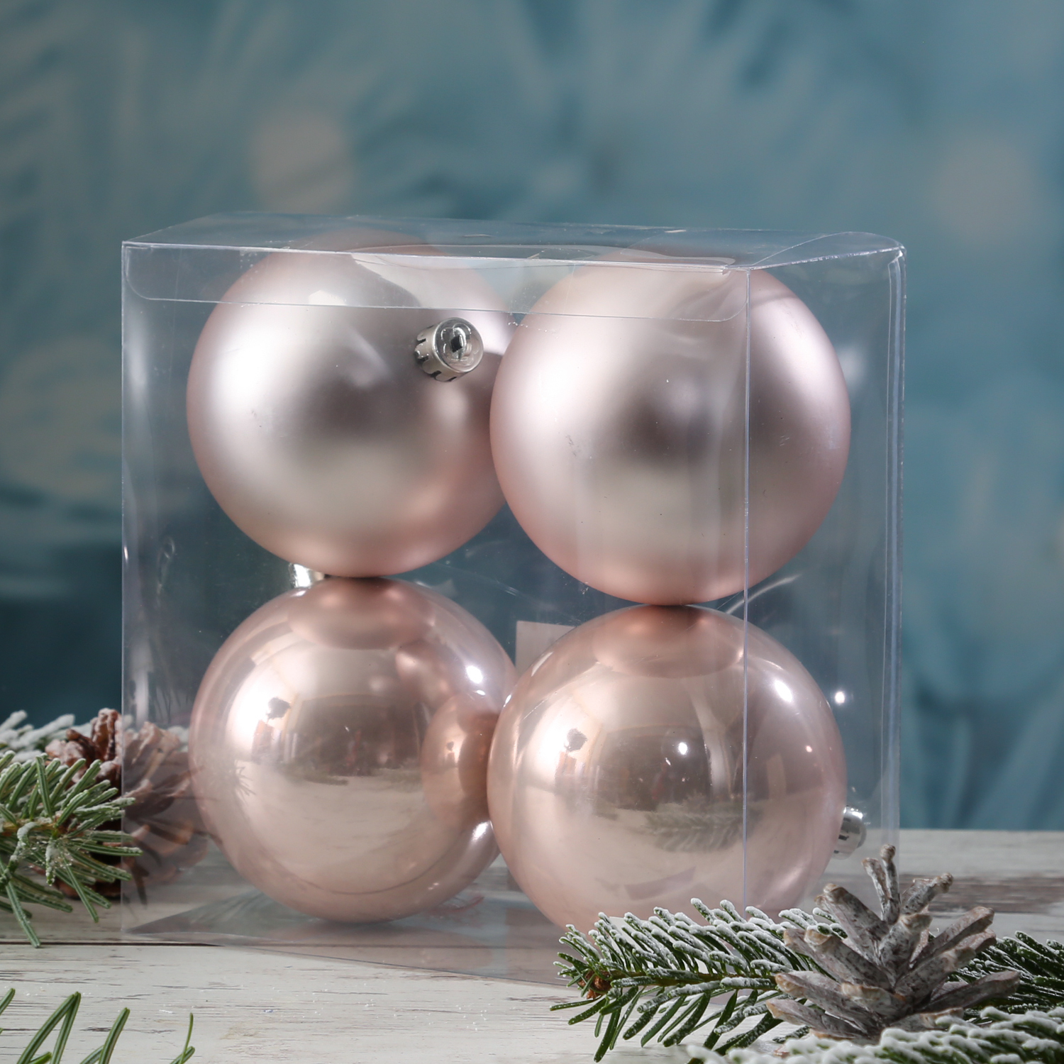 Christbaumkugel - Weihnachtsbaumkugel - Kunststoff - D: 10cm - glänzend, matt - puderrosa - 4er Set