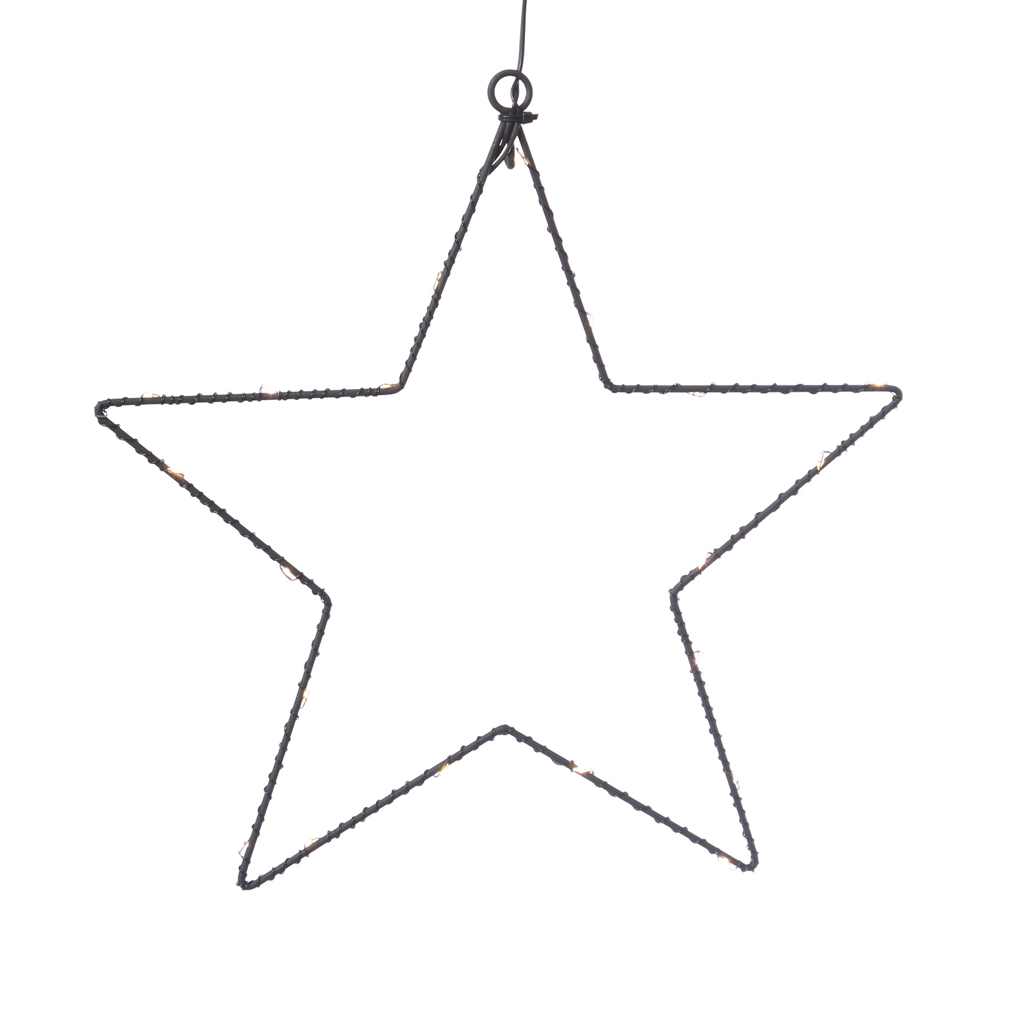 LED Hängestern FROHES FEST - Metallstern - 5-zackig - D: 27cm - 20 LED - Batteriebetrieb - schwarz