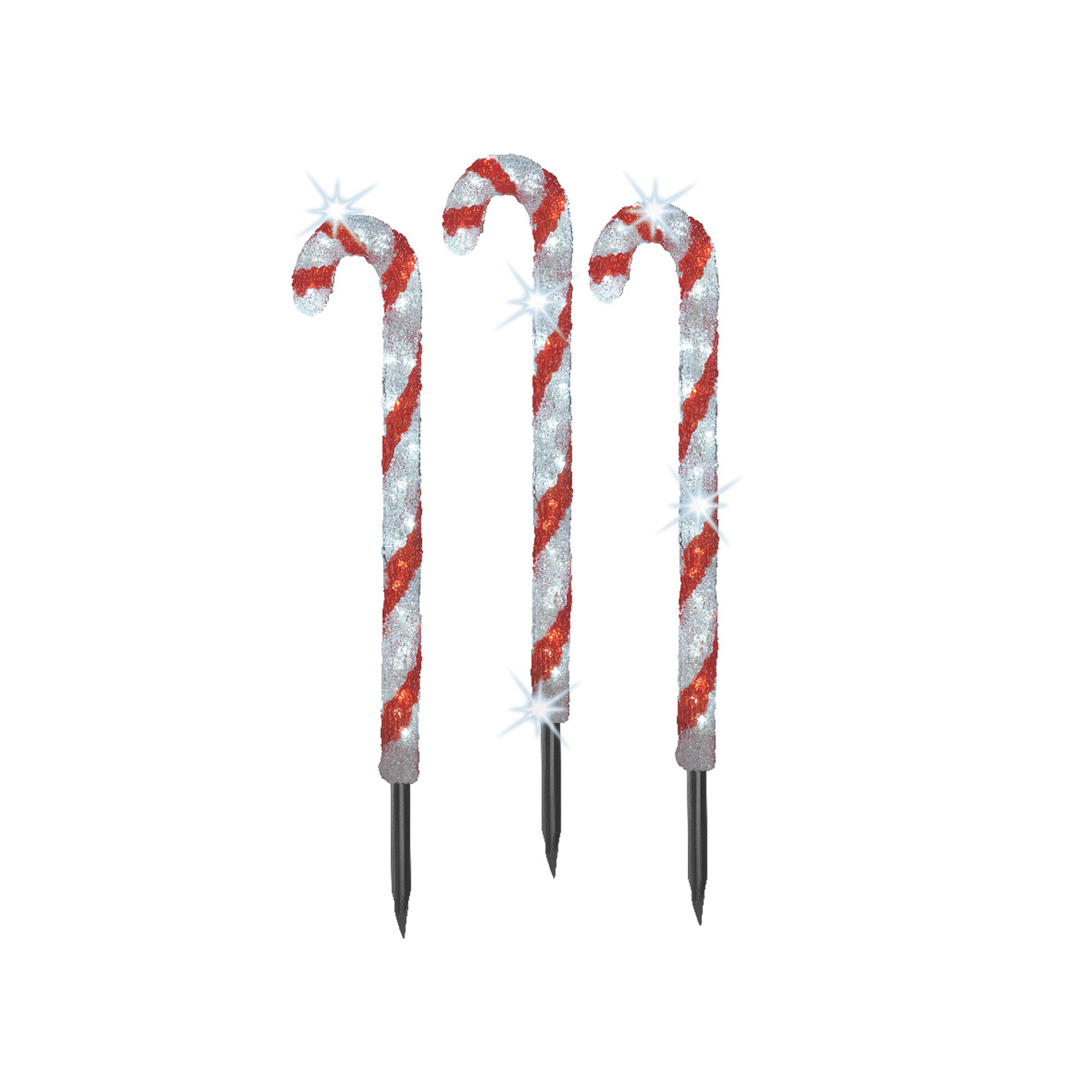 LED Zuckerstangen - je 30 kaltweiße LED - H: 61cm - inkl. Trafo - für Außen - 3 Stück