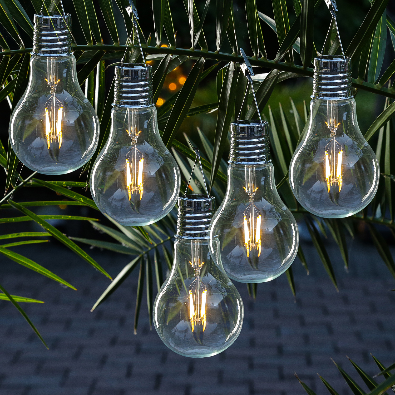 LED Solar XL Glühbirne - warmweisses Filament - H- 18cm - Dämmerungssensor - outdoor - 5 Stück