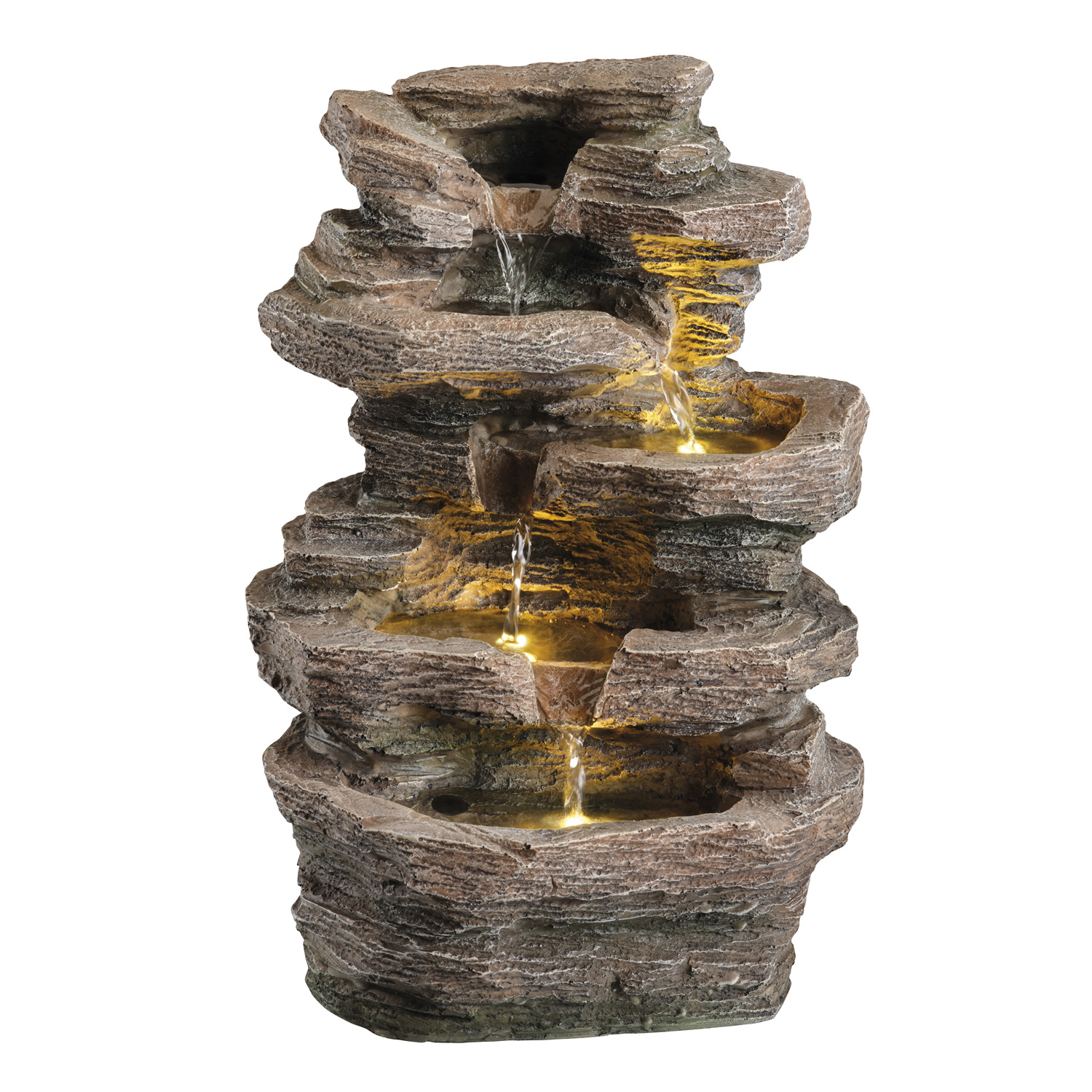 Brunnen - Gartenbrunnen - Polyresin - 3 warmweiße LED - H: 39cm - Außen - natur