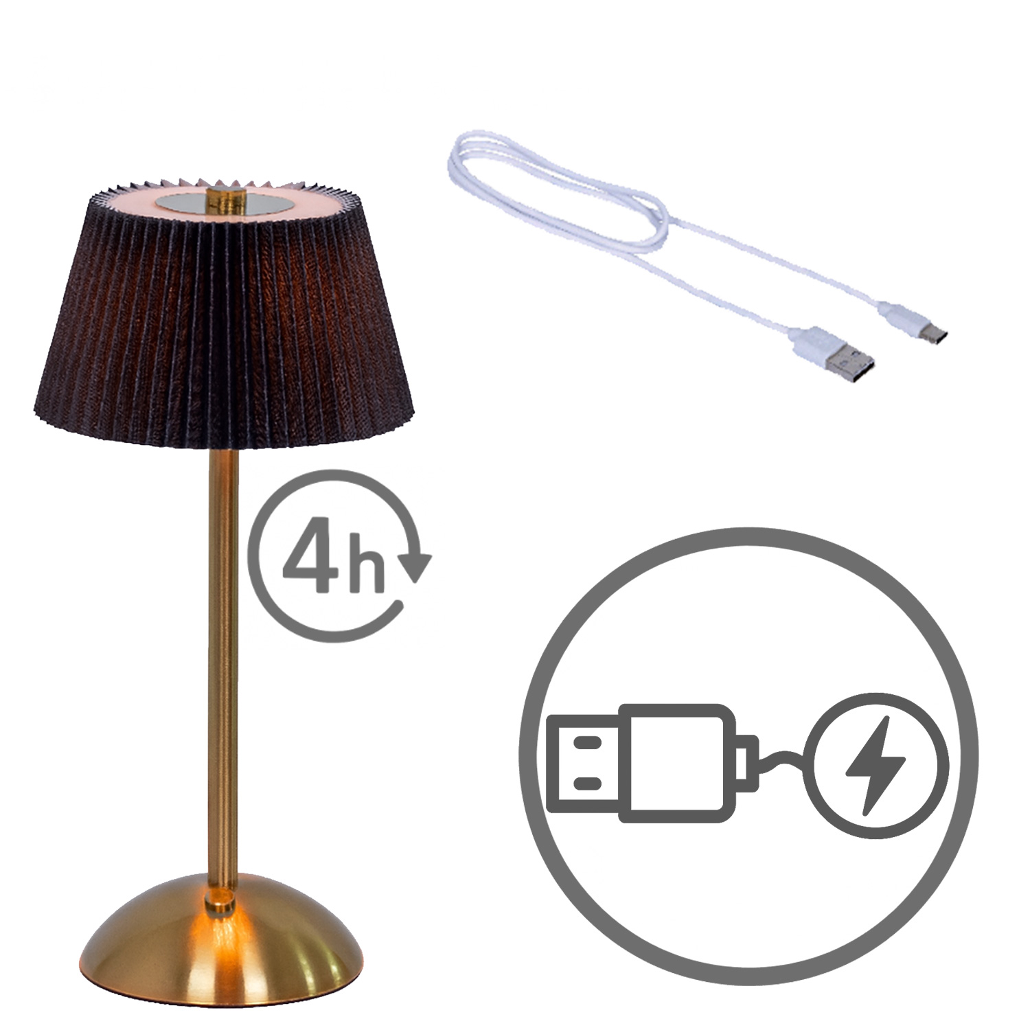 LED Tischlampe GENUA - wiederaufladbar per USB - 3 Lichtfarben - dimmbar - H:30,5cm - schwarz