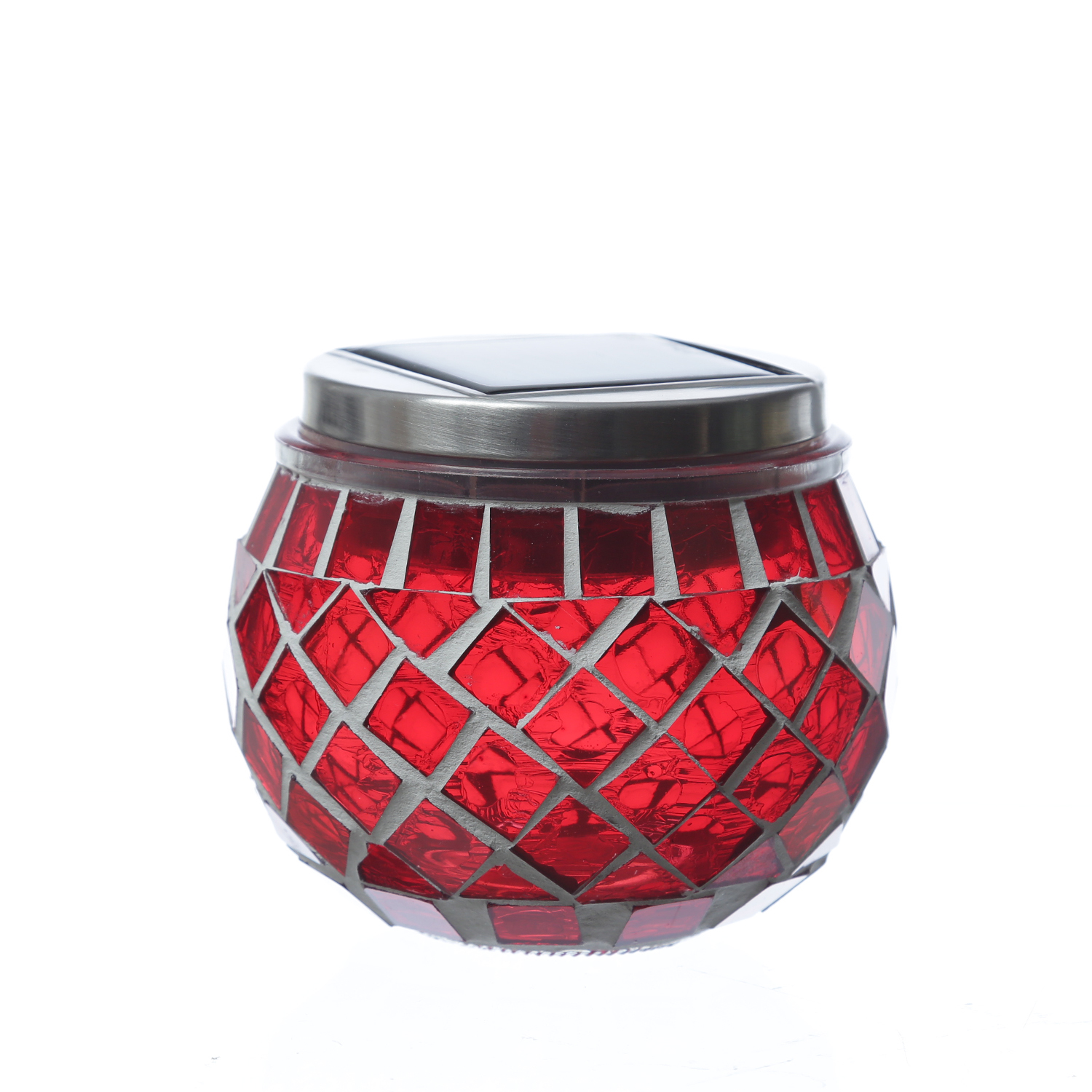 LED Solar Windlicht - Mosaik Solarglas - kaltweiße LED - Lichtsensor - H: 9cm - für Außen - rot