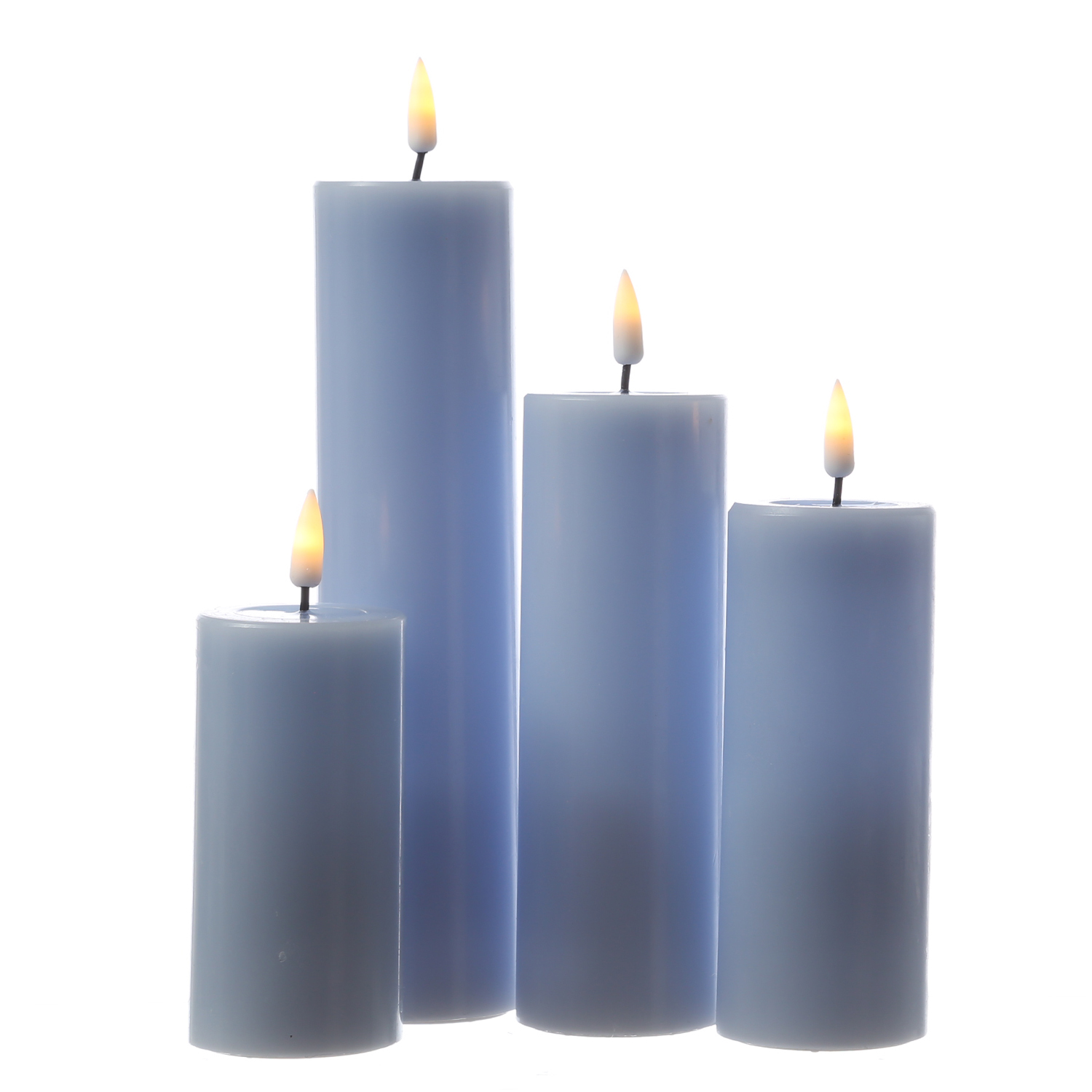 LED Stumpenkerze MIA - Echtwachs - realistische 3D Flamme - H: 10cm - D: 5cm - hellblau