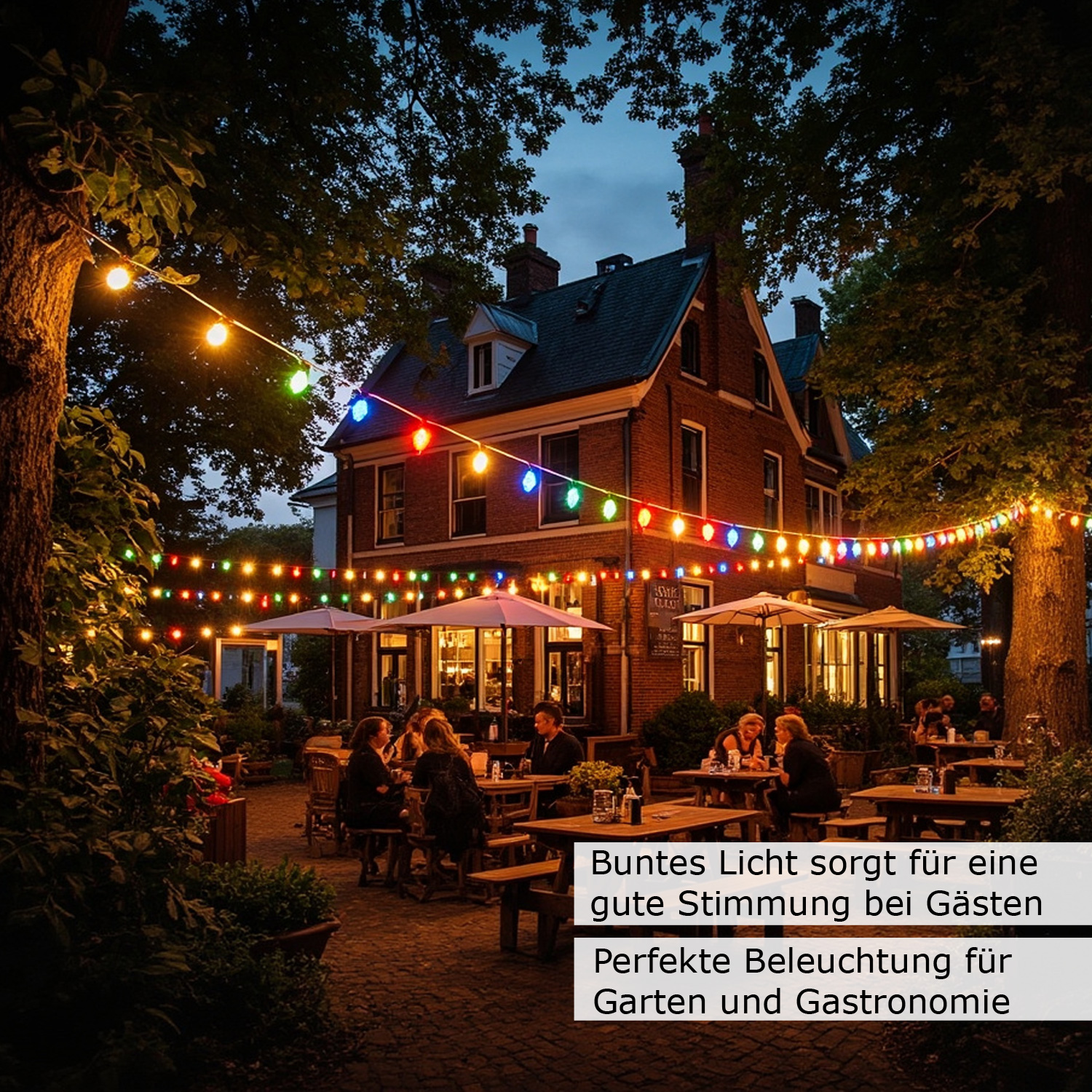 Illu-/Partylichterkette 10m - Außenlichterkette weiß - Made in Germany - 30 x bunte LED Kugellampen