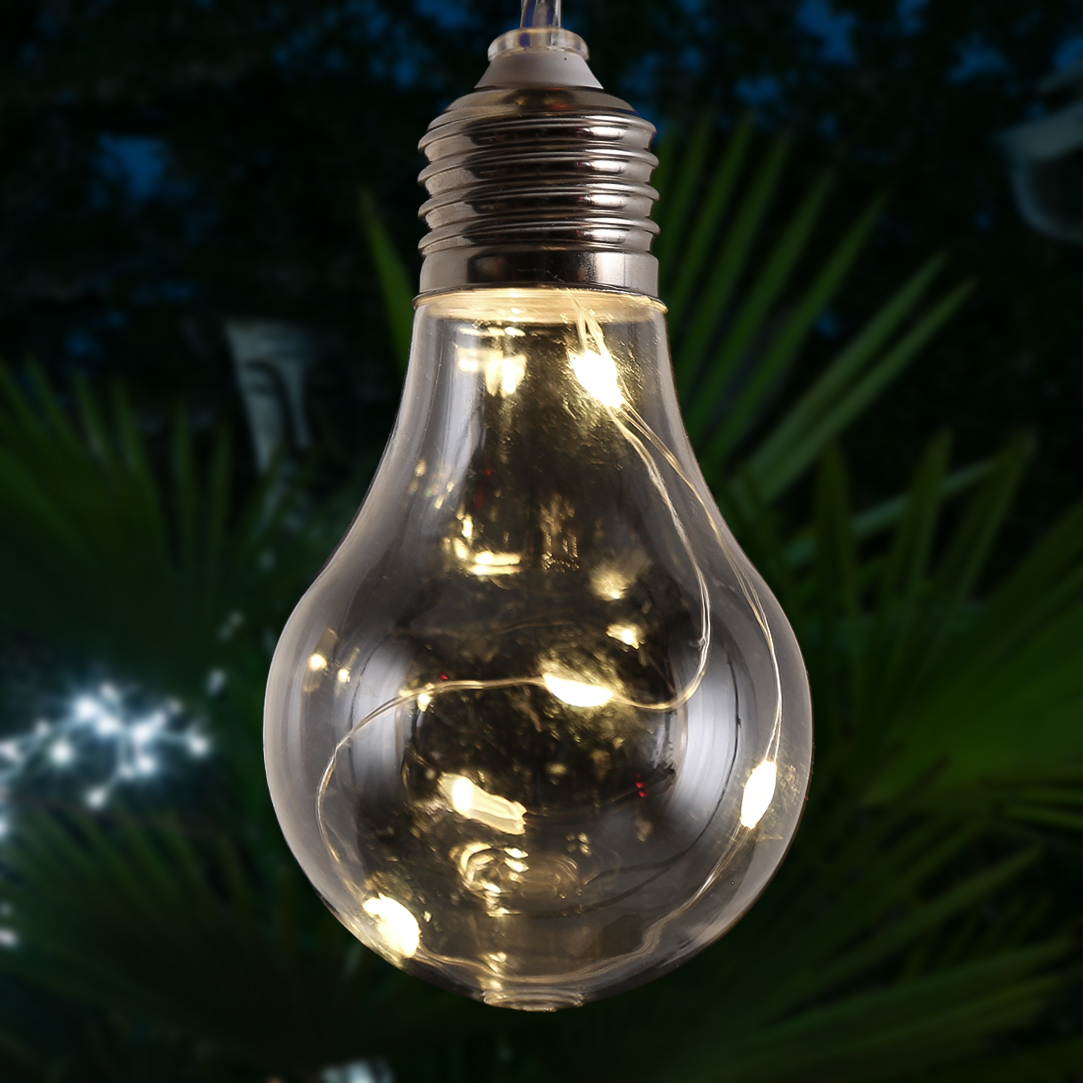 LED Solar Lichterkette GLOW - 10 transparente Glühbirnen mit Drahtlichterkette - warmweiß - L: 1,9m