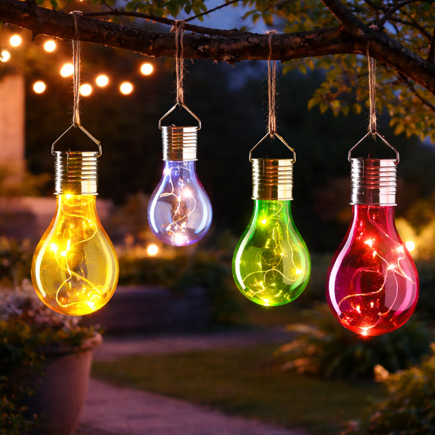 LED Solar Glühbirne GLOW - warmweiße LED Drahtlichterkette - H: 14cm - Lichtsensor - outdoor - blau