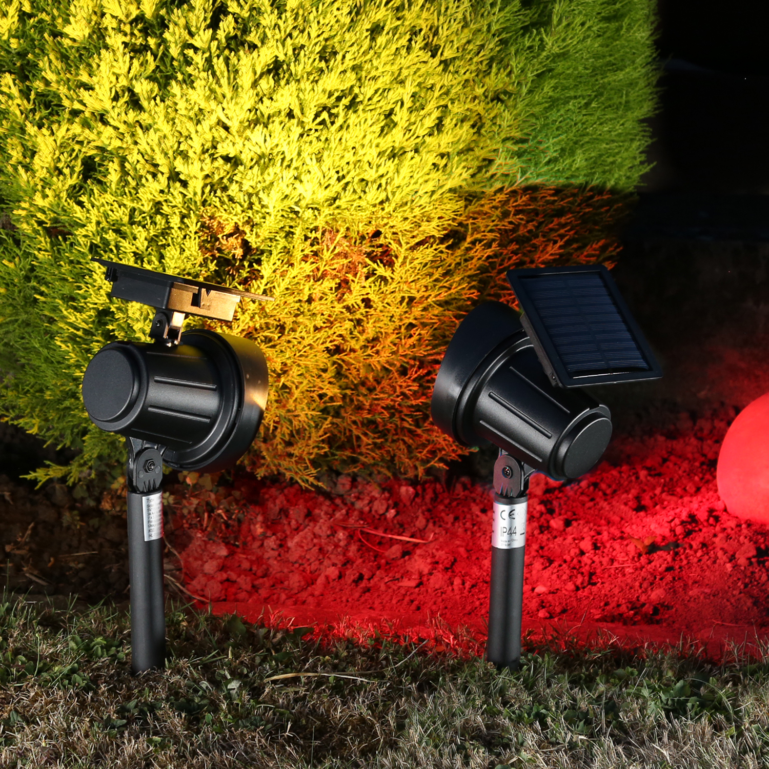 LED Solar Gartenstrahler - Gartenspot  - 8 Lichtfunktionen - 25 Lumen - H: 42,5cm -  2St.