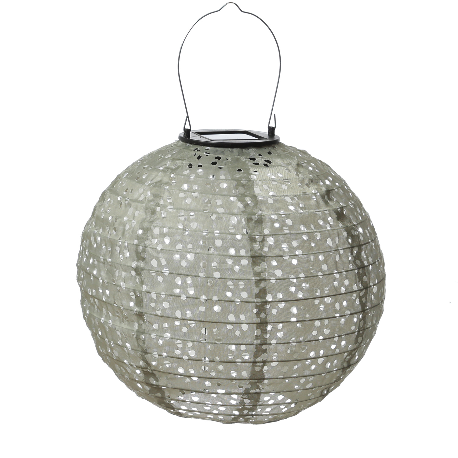 LED Solar Lampion - mit Blumenmuster - warmweiße LED - H: 25cm - D: 25cm - Lichtsensor - grün