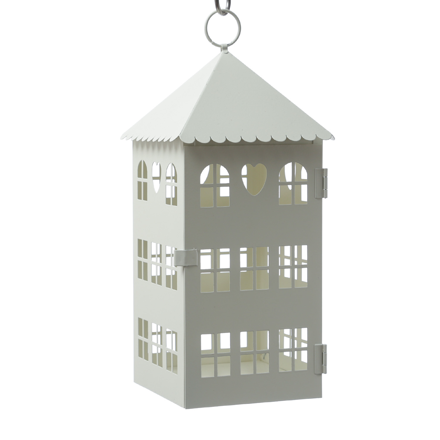 Laternen in Hausform mit Herz - 2er Set Metallhäuser - Lichthäuser - H: 30cm/23cm - weiß