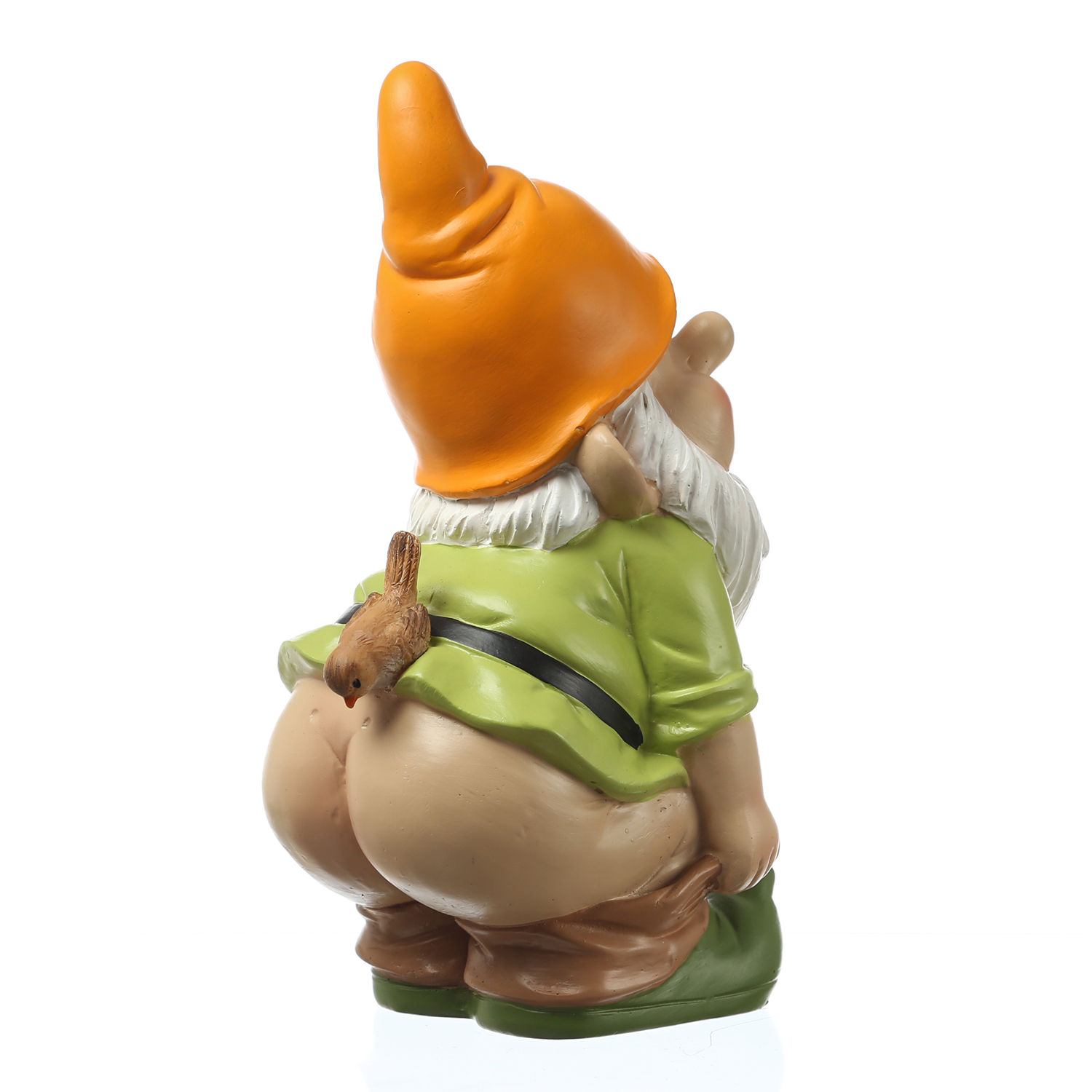 Gartenzwerg Hose Runter mit Vögelchen - Frecher Zwerg mit nacktem Po  - Polyresin - H: 27cm