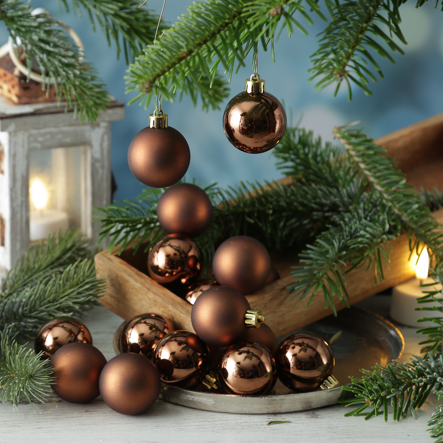 Christbaumkugeln - Weihnachtsbaumkugeln - bruchfest - D: 4cm - glänzend/matt - braun - 16er Set