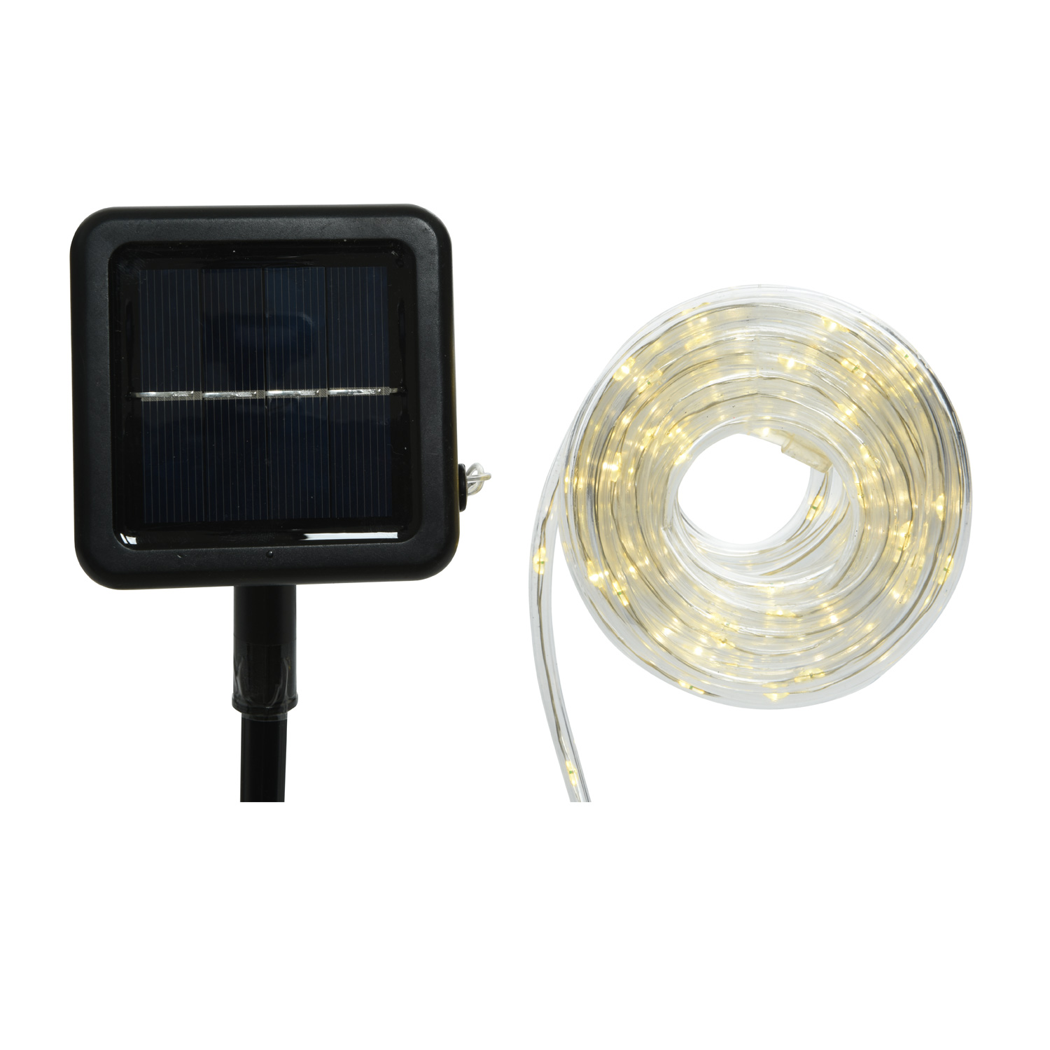 LED Solar Lichterschlauch - 200 warmweiße LED - 8 Funktionen - L: 9,95m - für Außen - transparent
