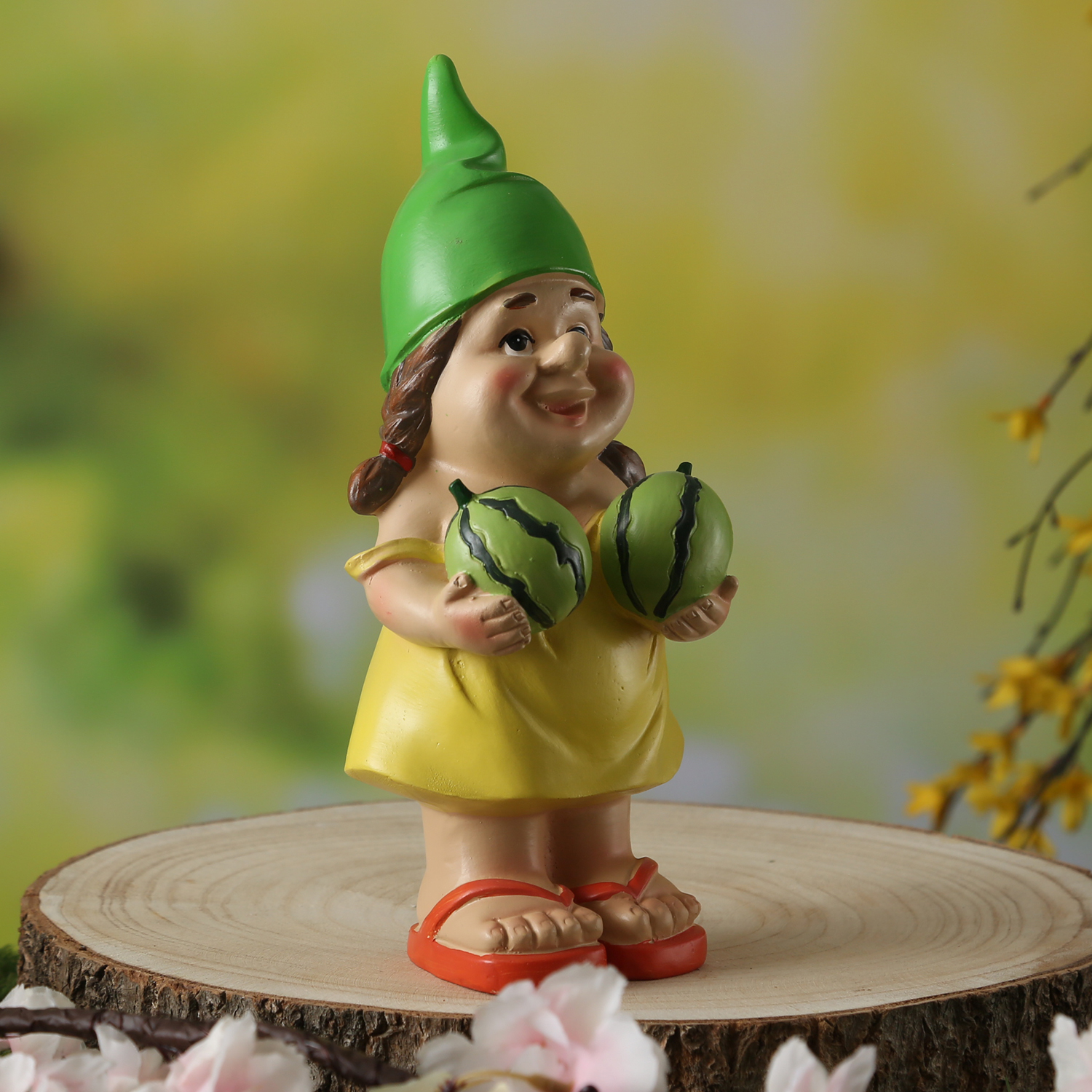 Gartenzwerg MAGDA mit Melonen - Gartenfigur  - Polyresin - H: 22,5cm