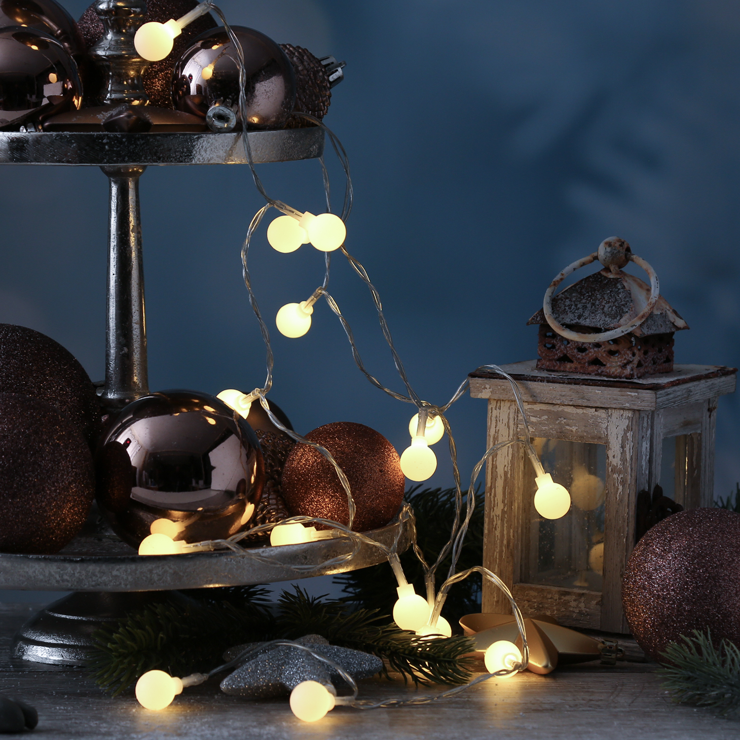 LED Lichterkette BERRY - 20 warmweiße, opale LED - L: 1,89m - transparentes Kabel - innen
