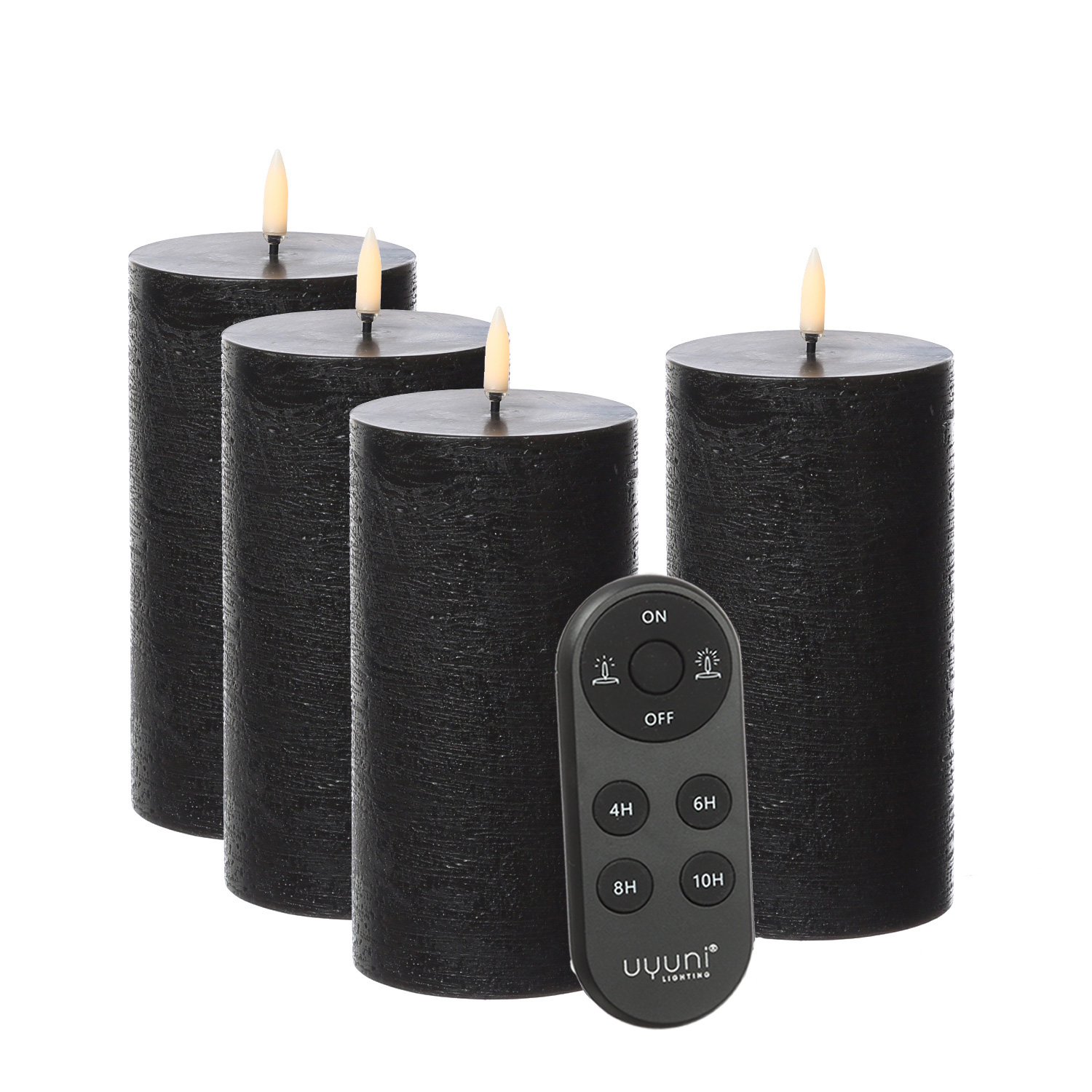 LED Kerzenset PIA - Rustik-Optik - H- 15cm - inkl. Batterien und Fernbedienung - schwarz - 4er Set