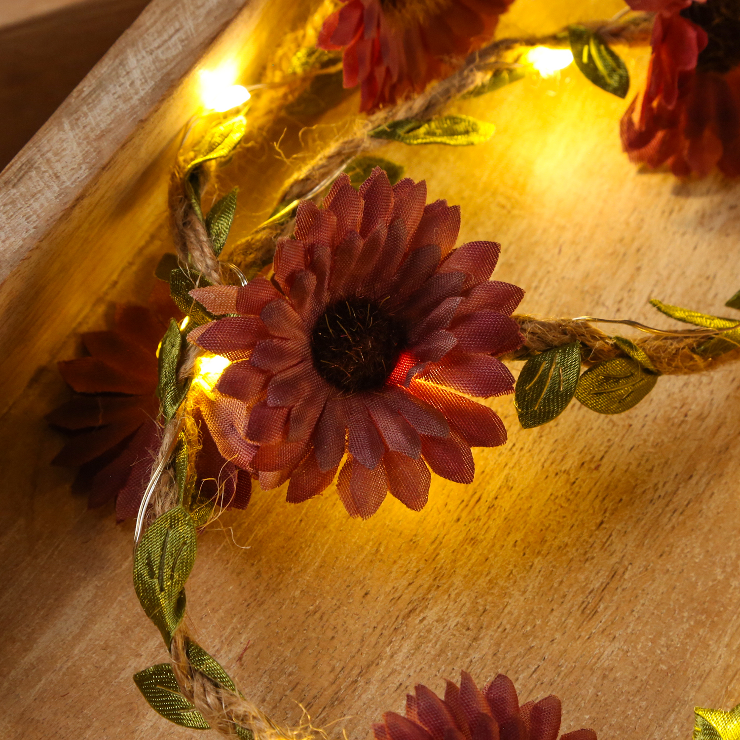 LED Lichterkette Blumen - 20 warmweiße LED - Batterie - Timer - L: 1,45m - für Außen - rot/lila