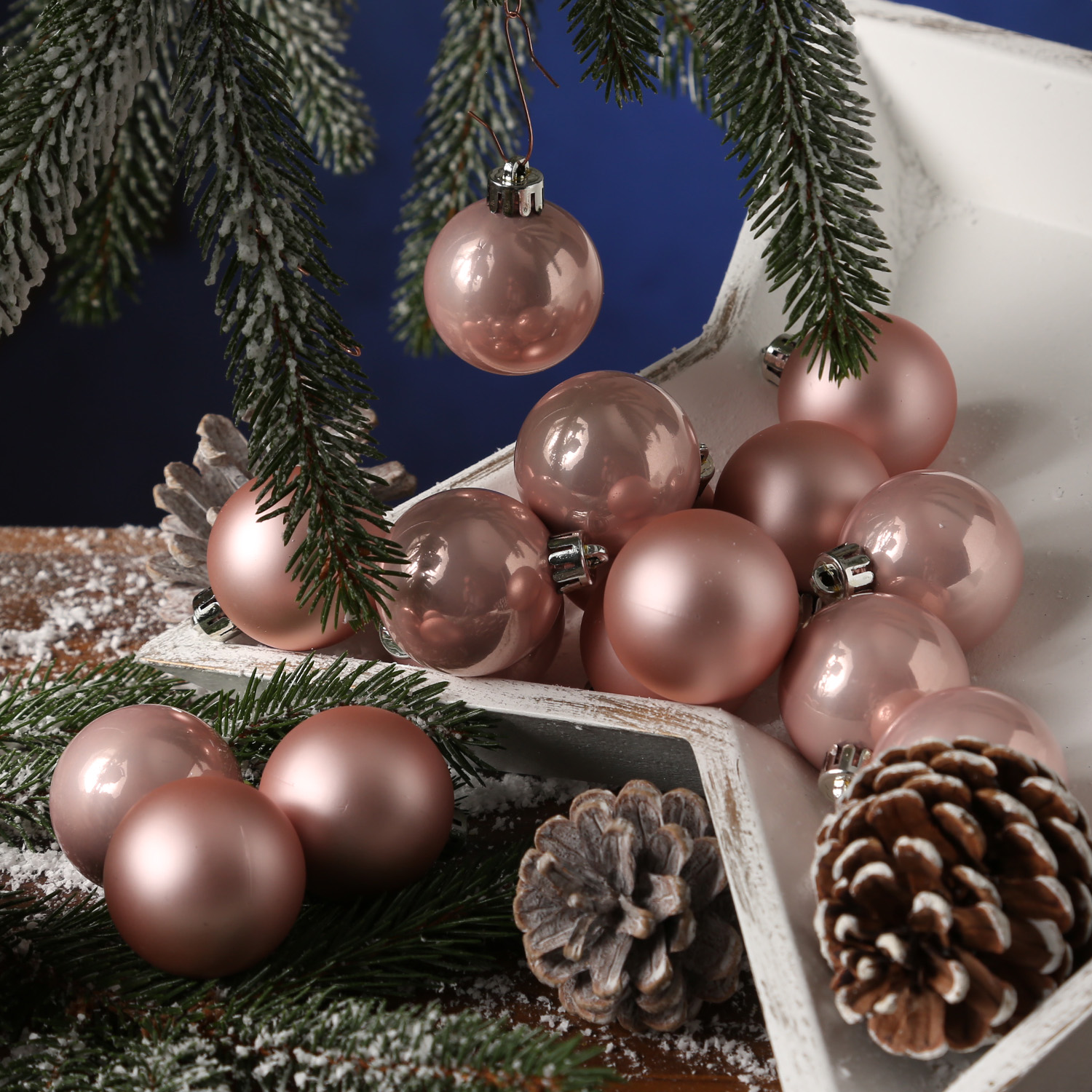 Christbaumkugel - Weihnachtsbaumkugel - bruchfest - D: 4cm - glänzend matt - puderrosa - 16er Set