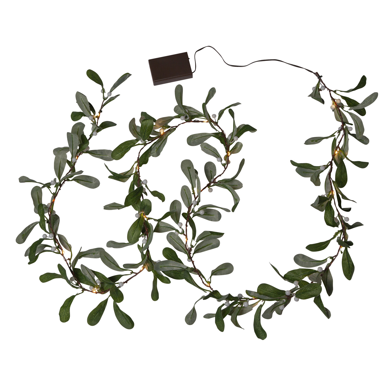 LED Mistelgirlande - 20 warmweiße LED - L: 1,80m - Timer - Batteriebetrieben - grün