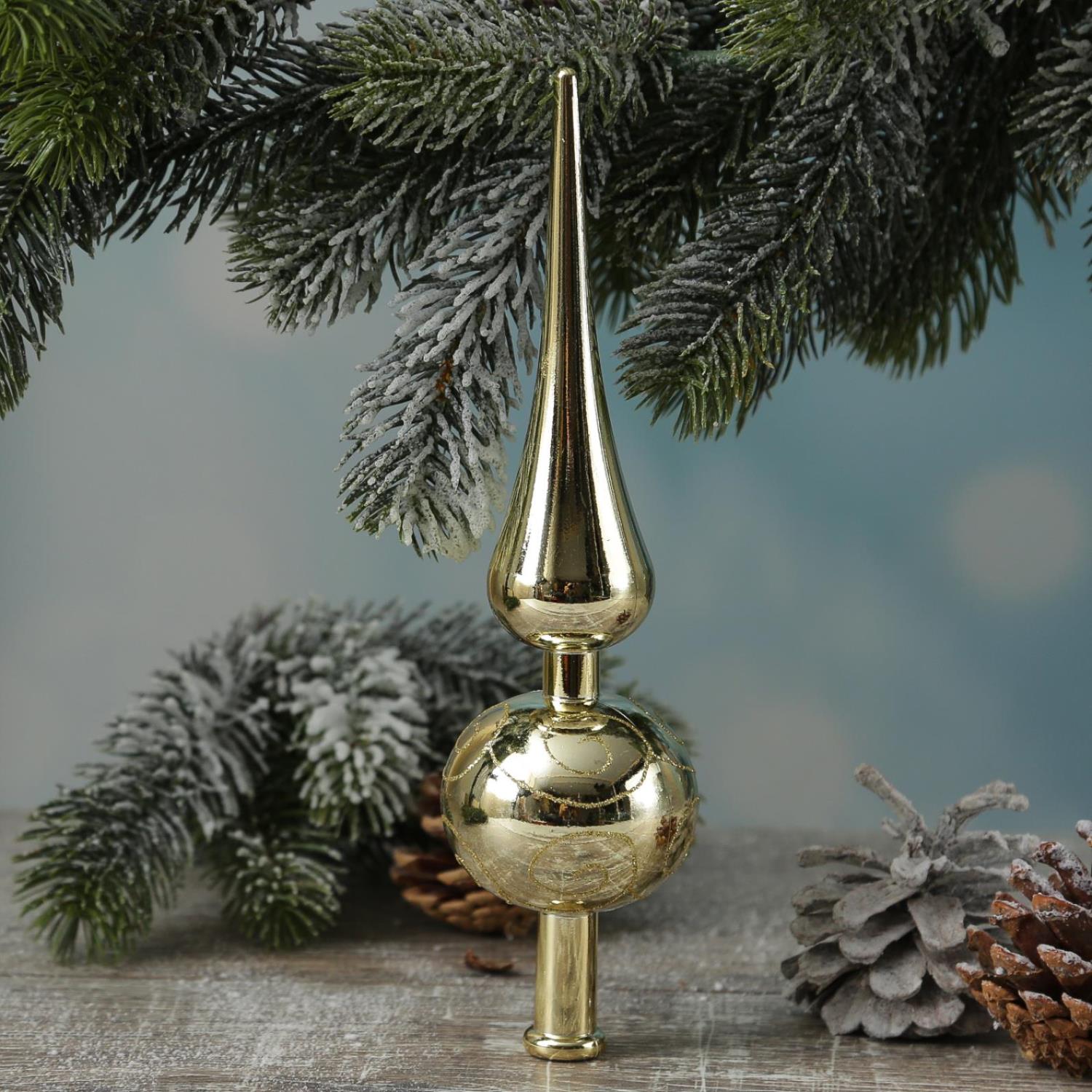 Christbaumkugeln - Weihnachtsbaumkugeln mit Stern Baumspitze - bruchfest - gold