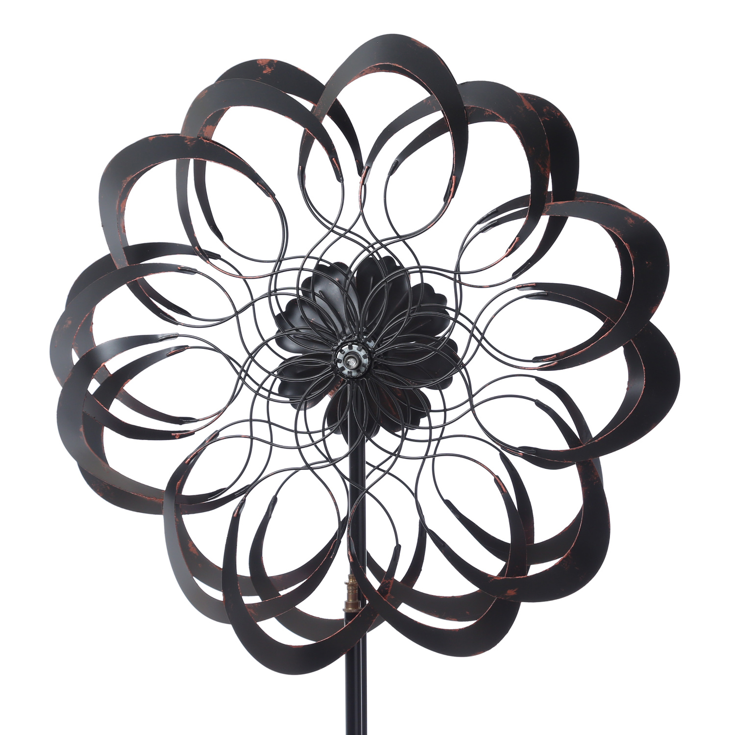 Doppel Windrad ANTIK - Gartendeko - Metall - Erdspieß - H: 1,80m - kupferfarben