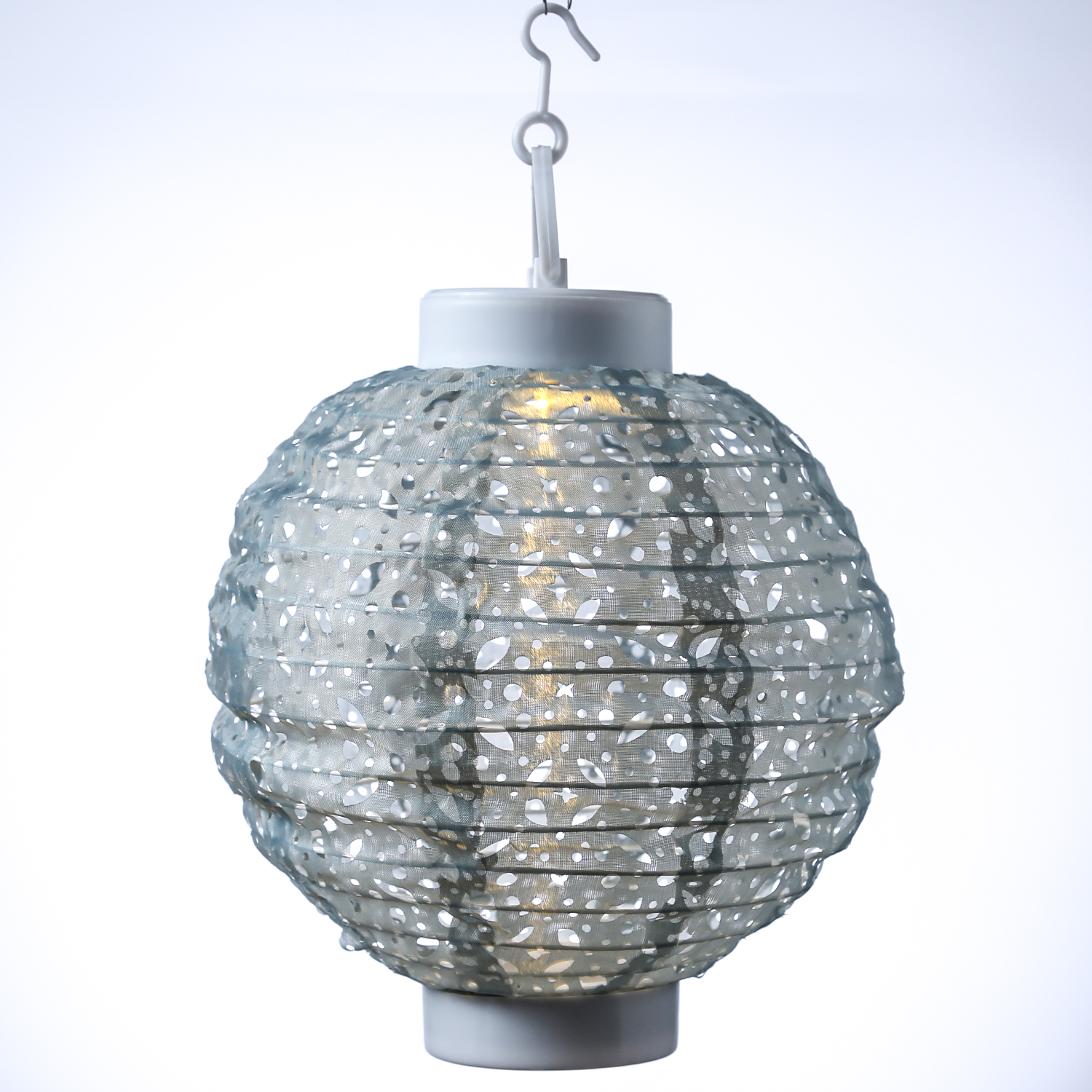 LED Solar Lampion - mit Muster - warmweiße LED - H: 23cm - D: 20cm - Lichtsensor - grün