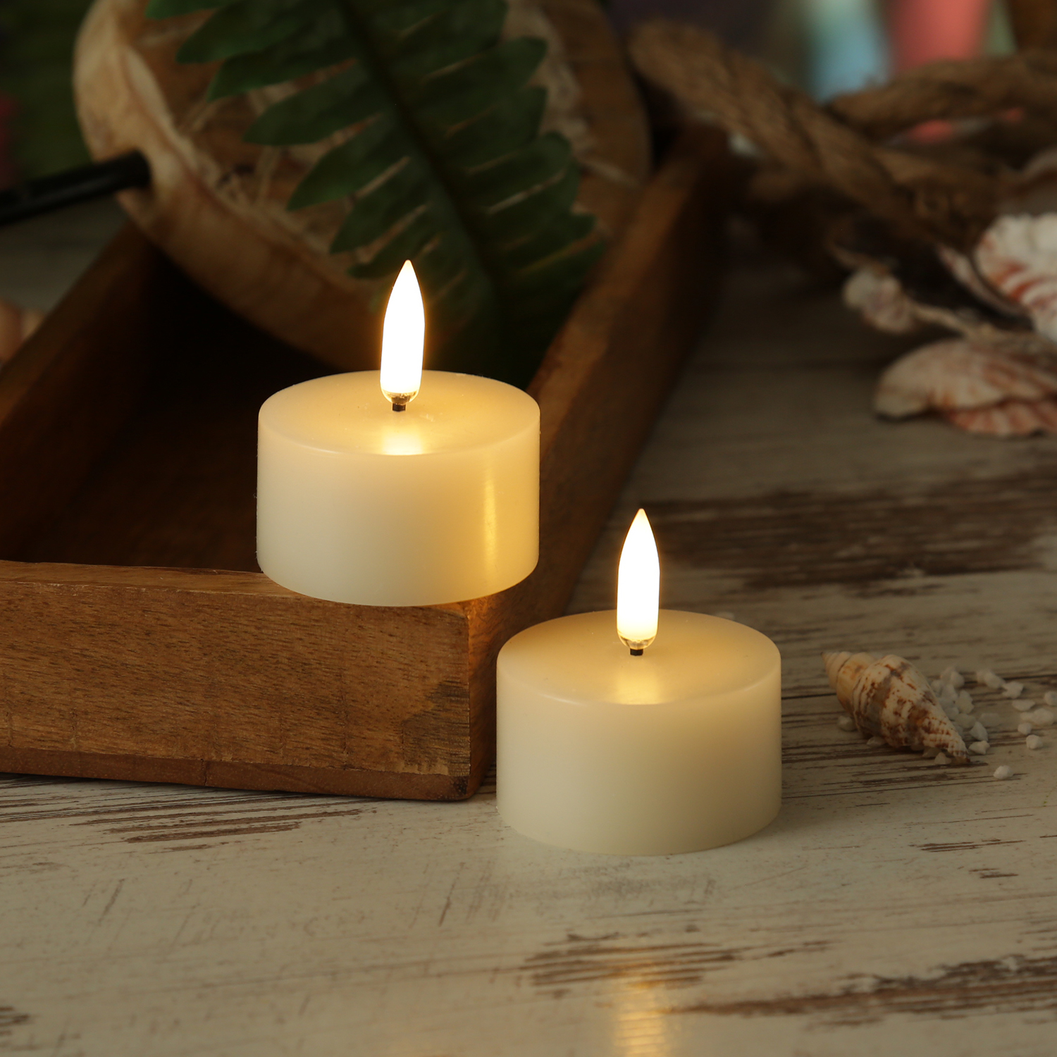 LED Teelicht THEA - realistische 3D Flamme - D- 5cm - H- 5-6cm - Timer - Batteriebetrieb - creme