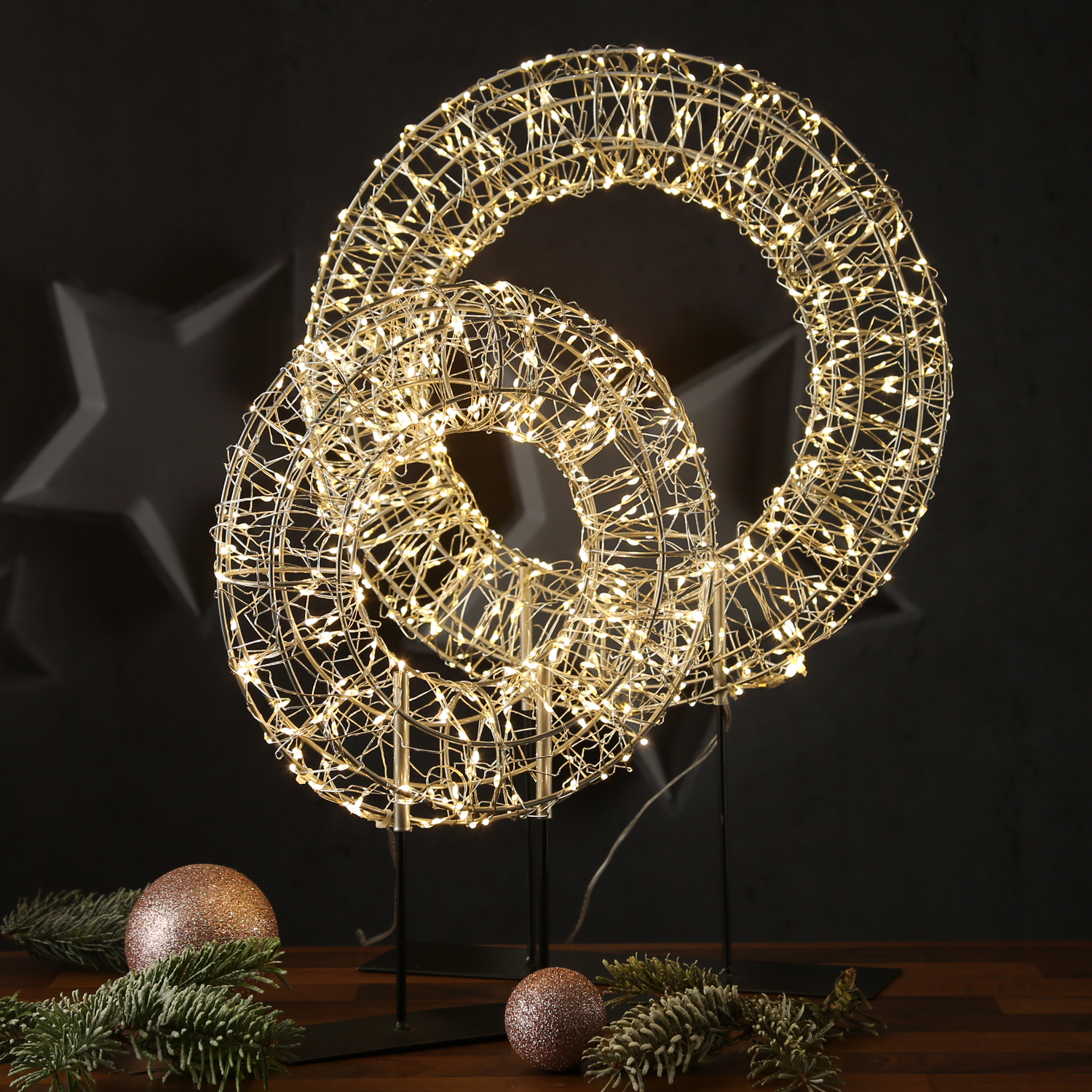 LED Kranz - Leuchtkranz stehend - 500 warmweiße LED - H: 51cm - Timer - für Innen/Außen