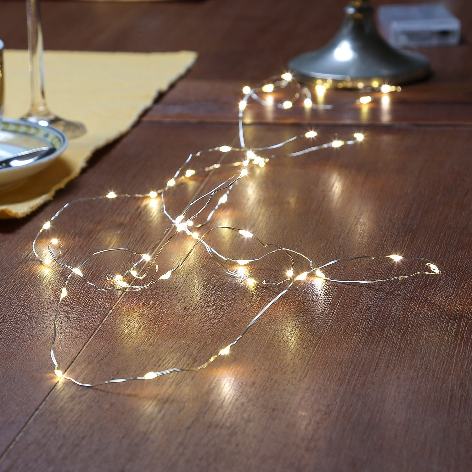LED Drahtlichterkette - 40 warmweiße Micro LED - L: 1,95m - Batteriebetrieb - silber