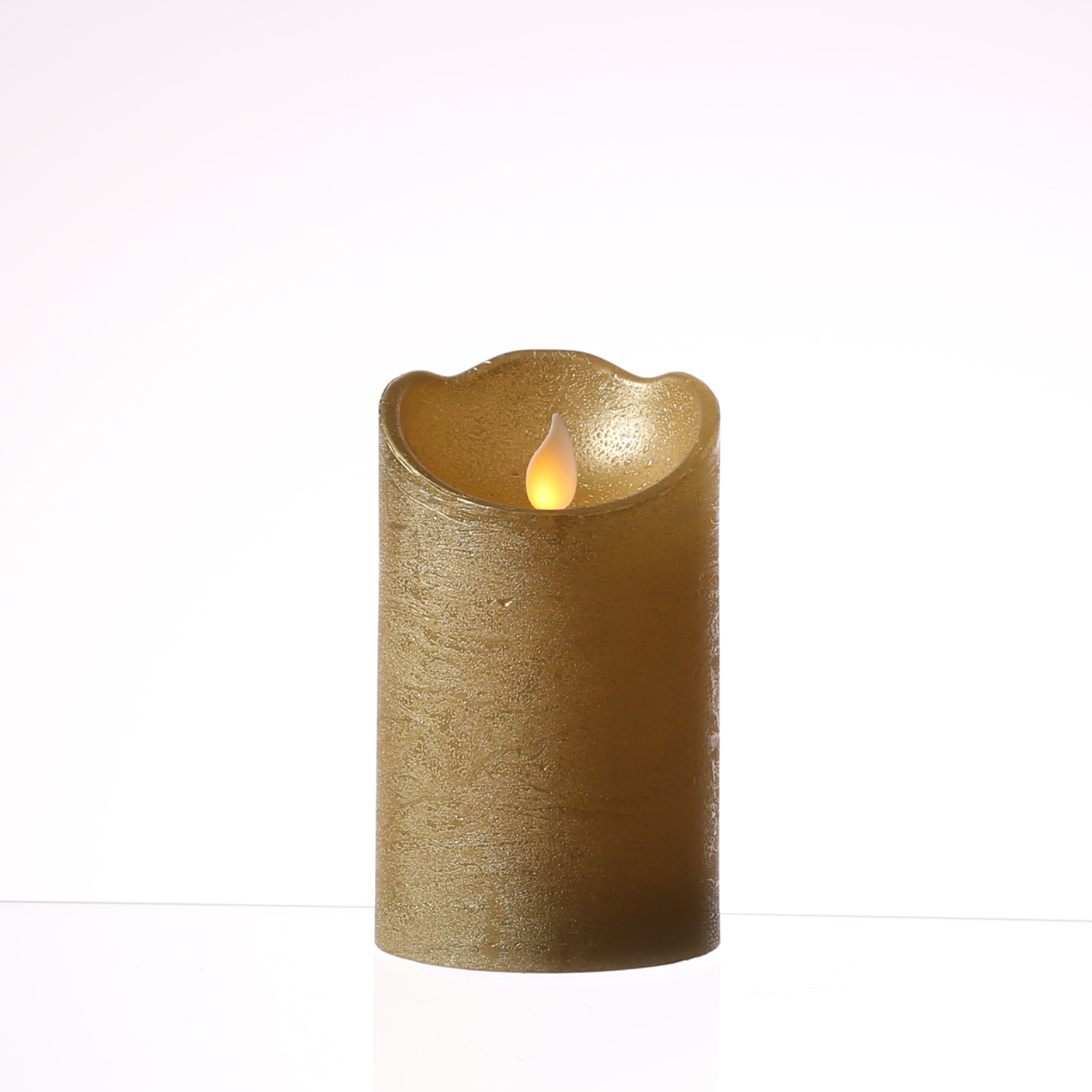 LED Kerze M-TWINKLE - Echtwachs - mechanisch bewegte Flamme - H: 12,5cm - D: 7,5cm - Timer - gold